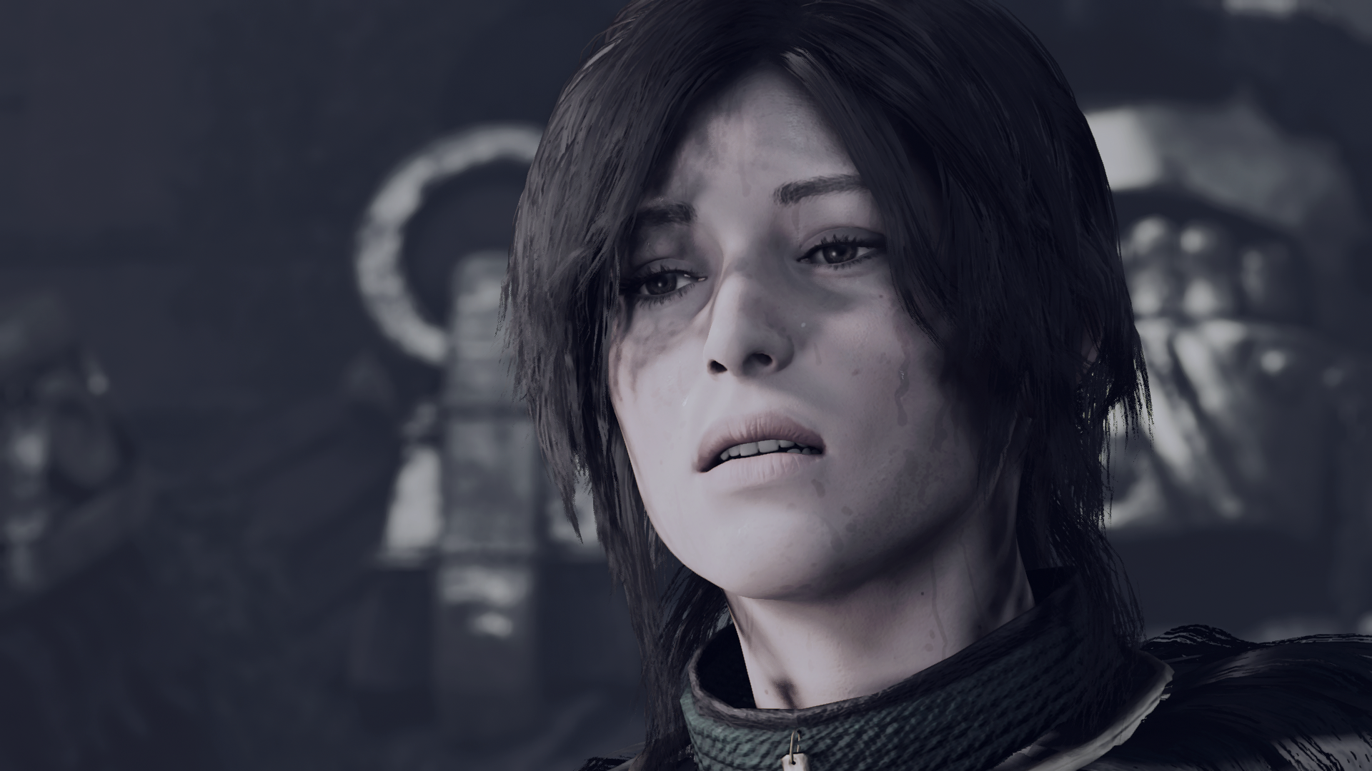 General 1920x1080 face portrait dirty monochrome women video games screen shot Tomb Raider (2013) Lara Croft (Tomb Raider) PC gaming video game characters