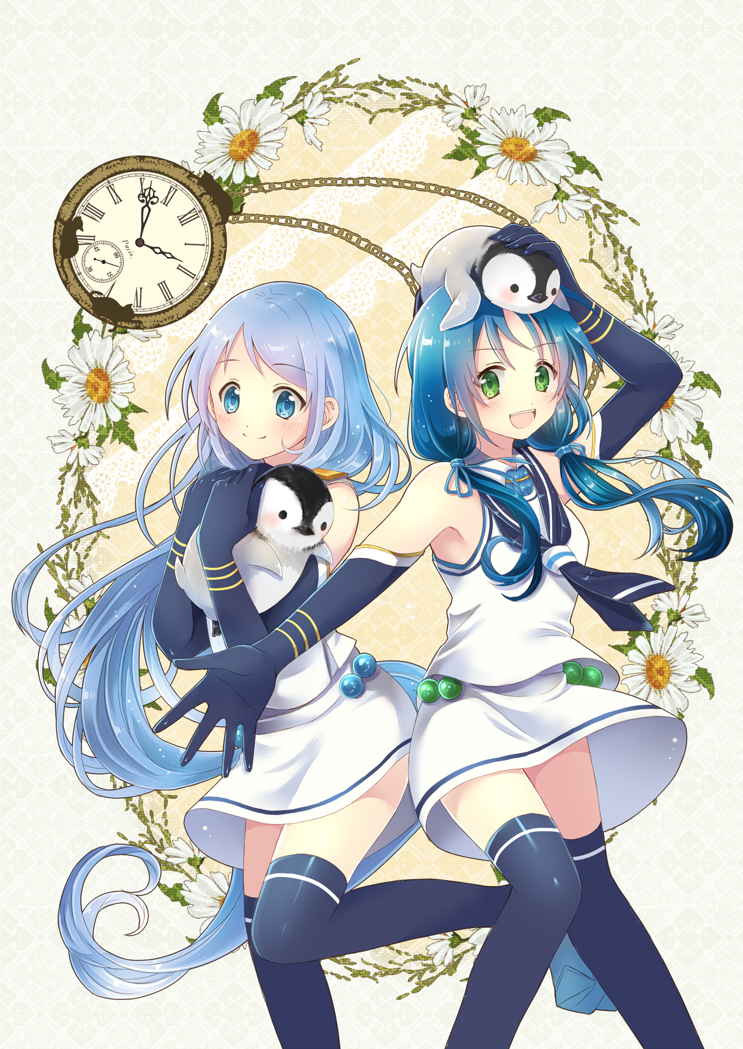 Anime 1459x2060 Samidare (KanColle) Suzukaze (KanColle) anime anime girls Kantai Collection long hair blue hair artwork digital art fan art