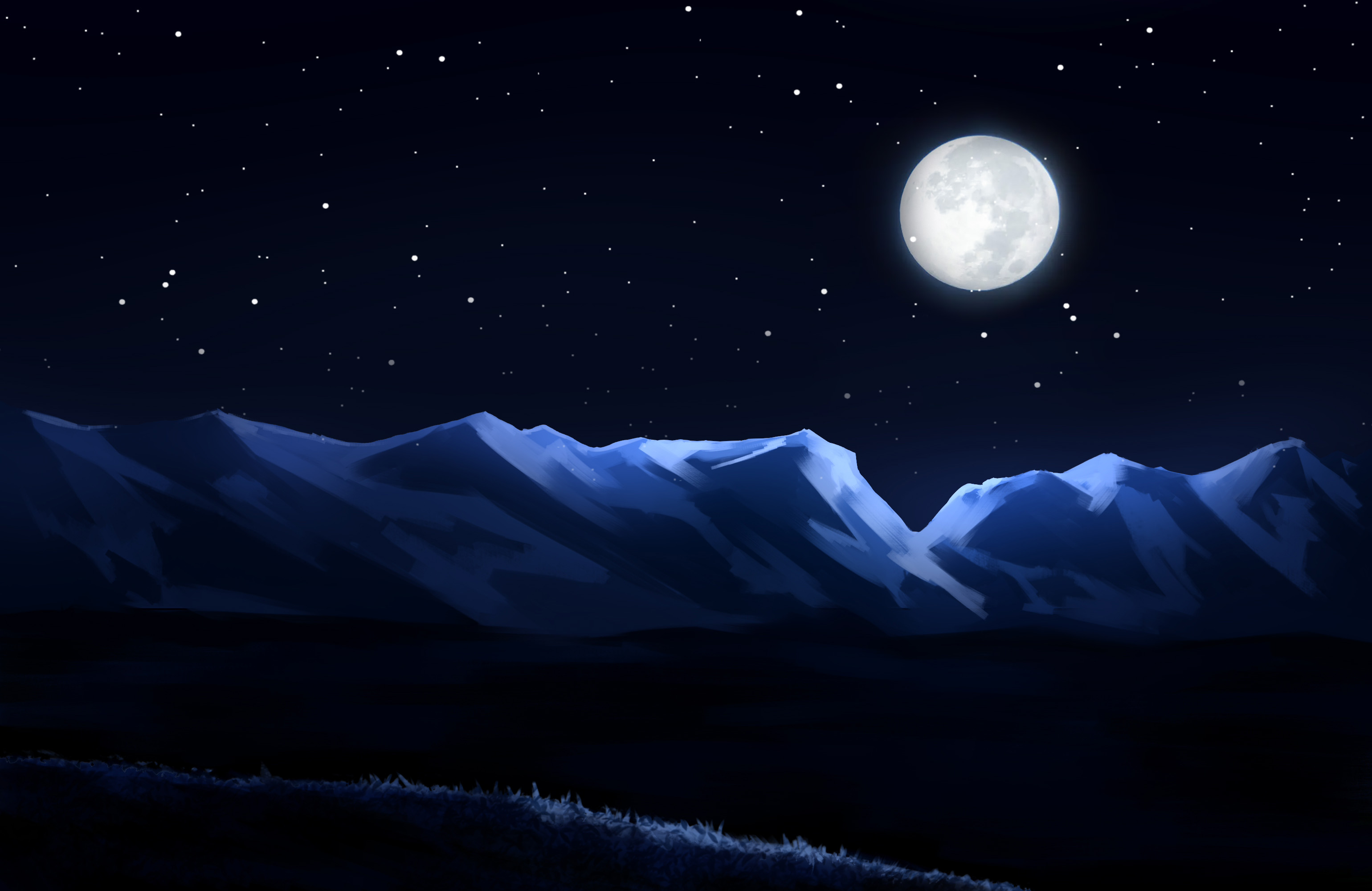 General 3080x2000 Moon digital art night nature mountains dark background moonlight landscape stars artwork Linux