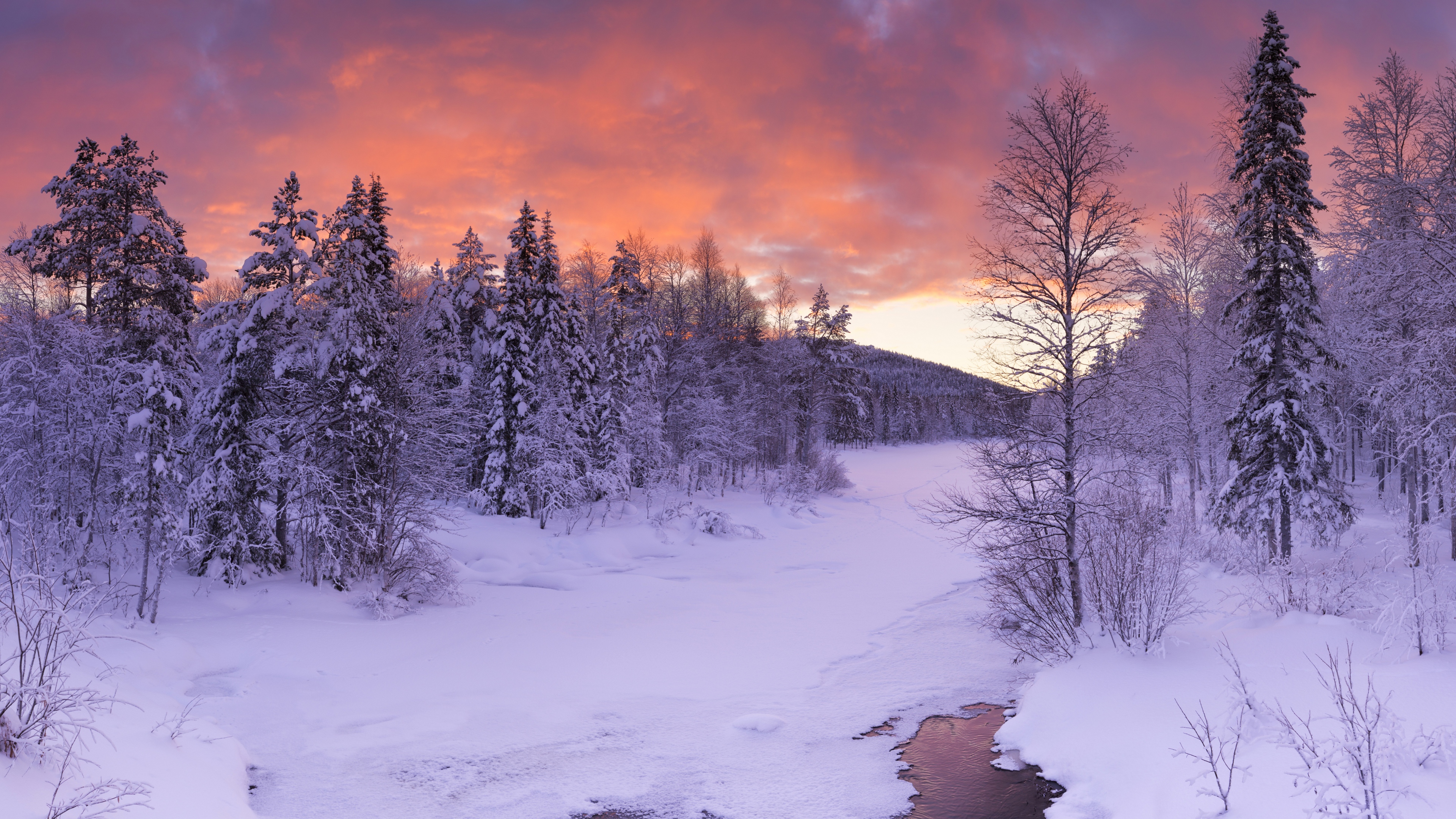 General 3840x2160 nature landscape winter snow forest Finland clouds sunset sky ice