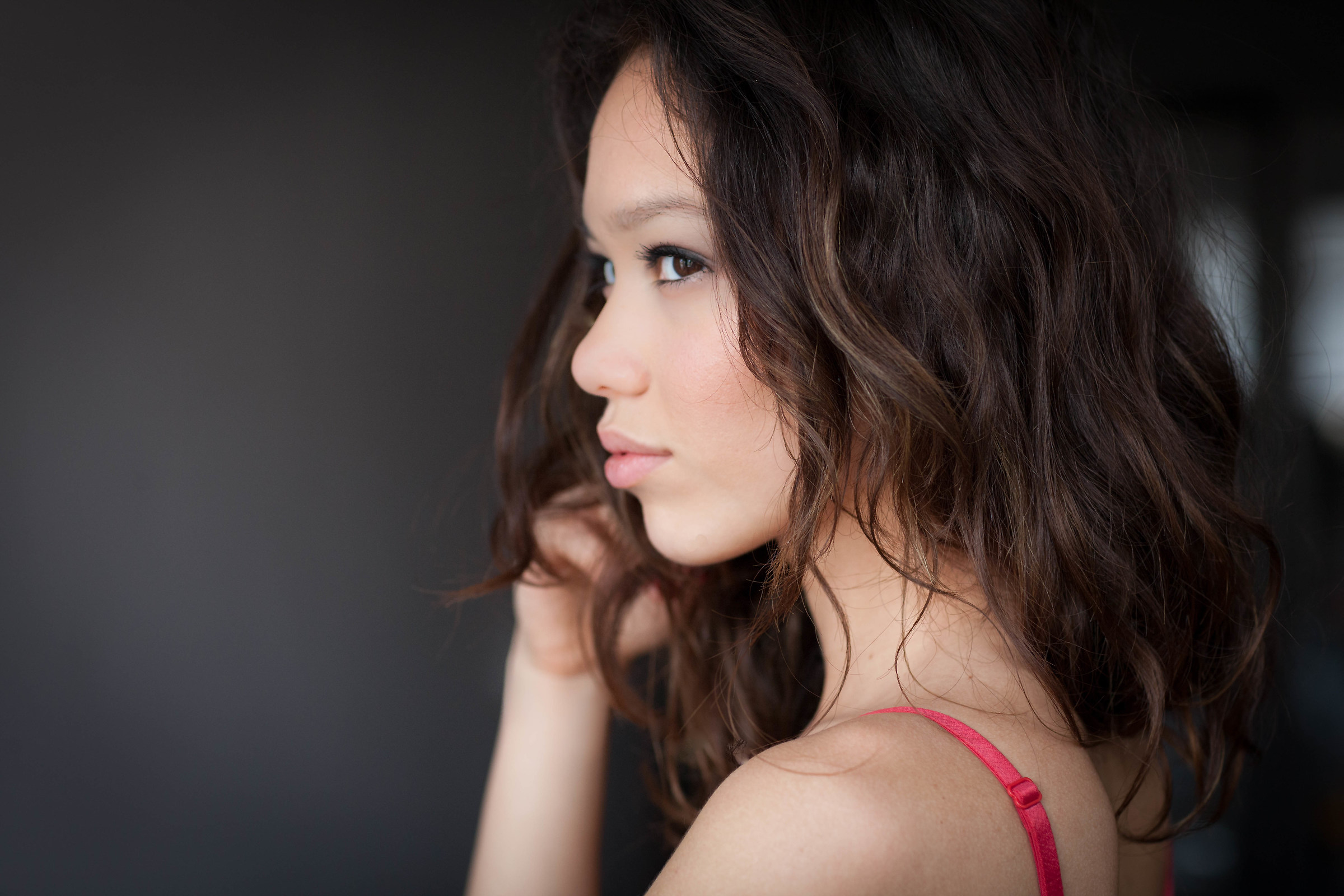 People 2400x1600 Kit Rysha model women brunette long hair closeup depth of field hands in hair face Asian