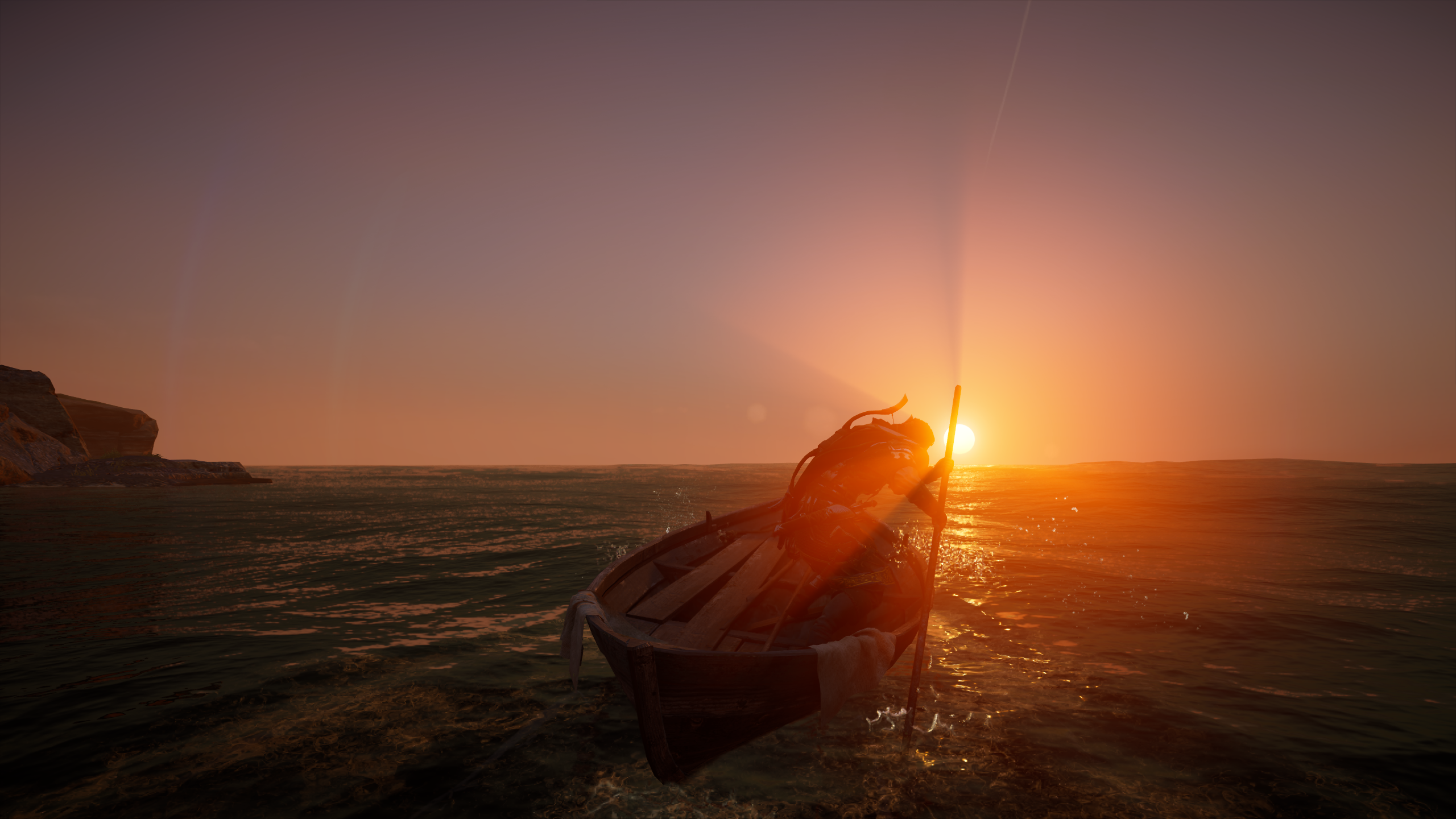 General 2560x1440 screen shot Assassin's Creed: Valhalla boat sunset sun rays video games video game characters Ubisoft