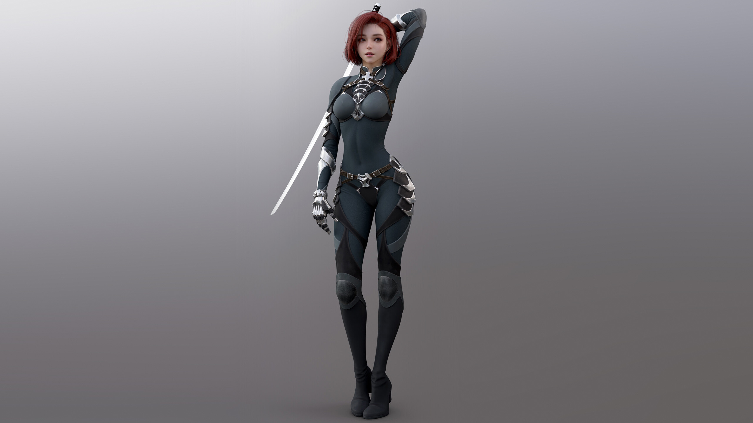 General 2560x1440 ArtStation readhead katana armor armored Shin JeongHo bodysuit render