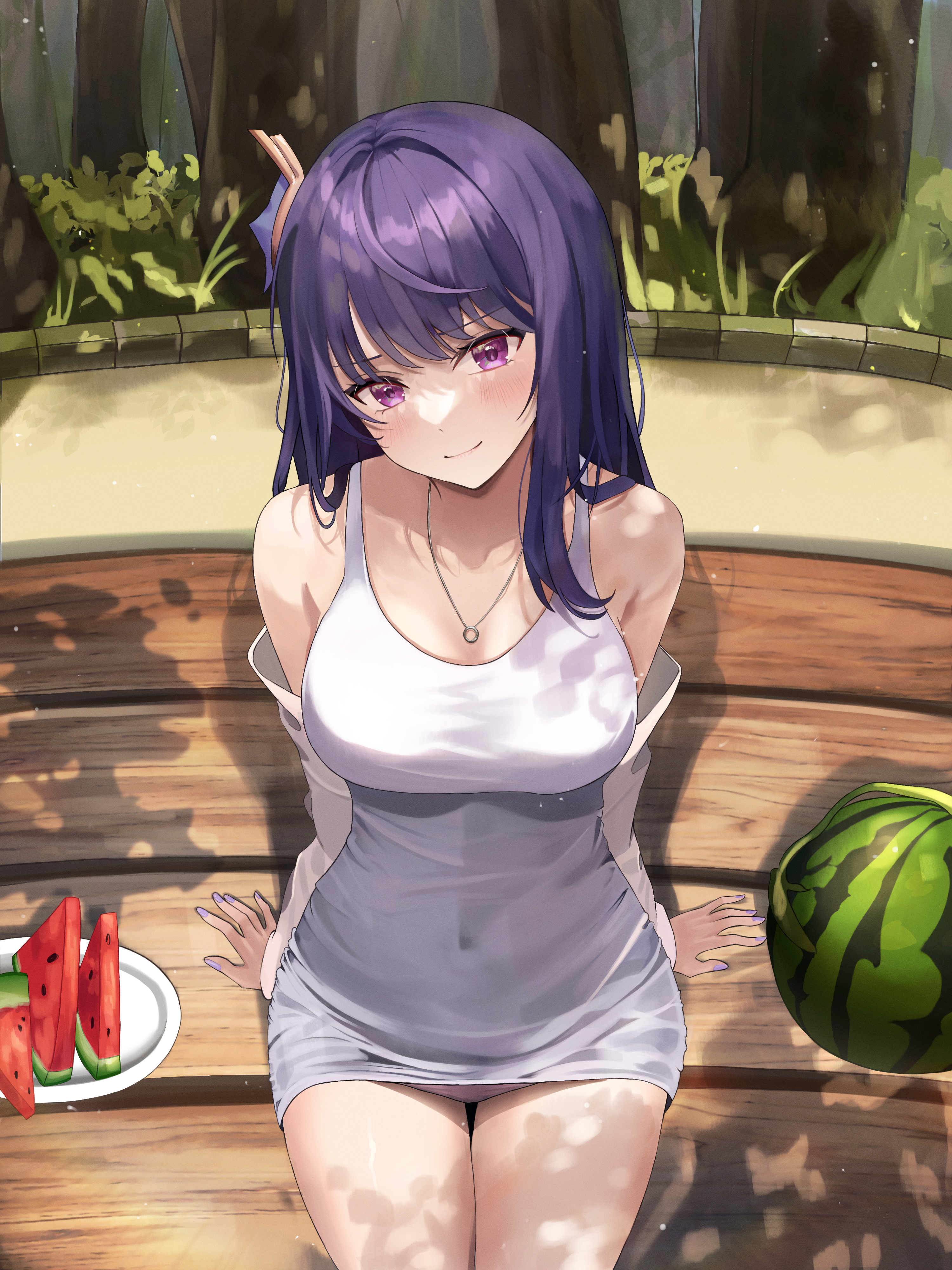 Anime 3000x4000 Raiden Shogun (Genshin Impact) Genshin Impact anime girls watermelons purple hair purple eyes