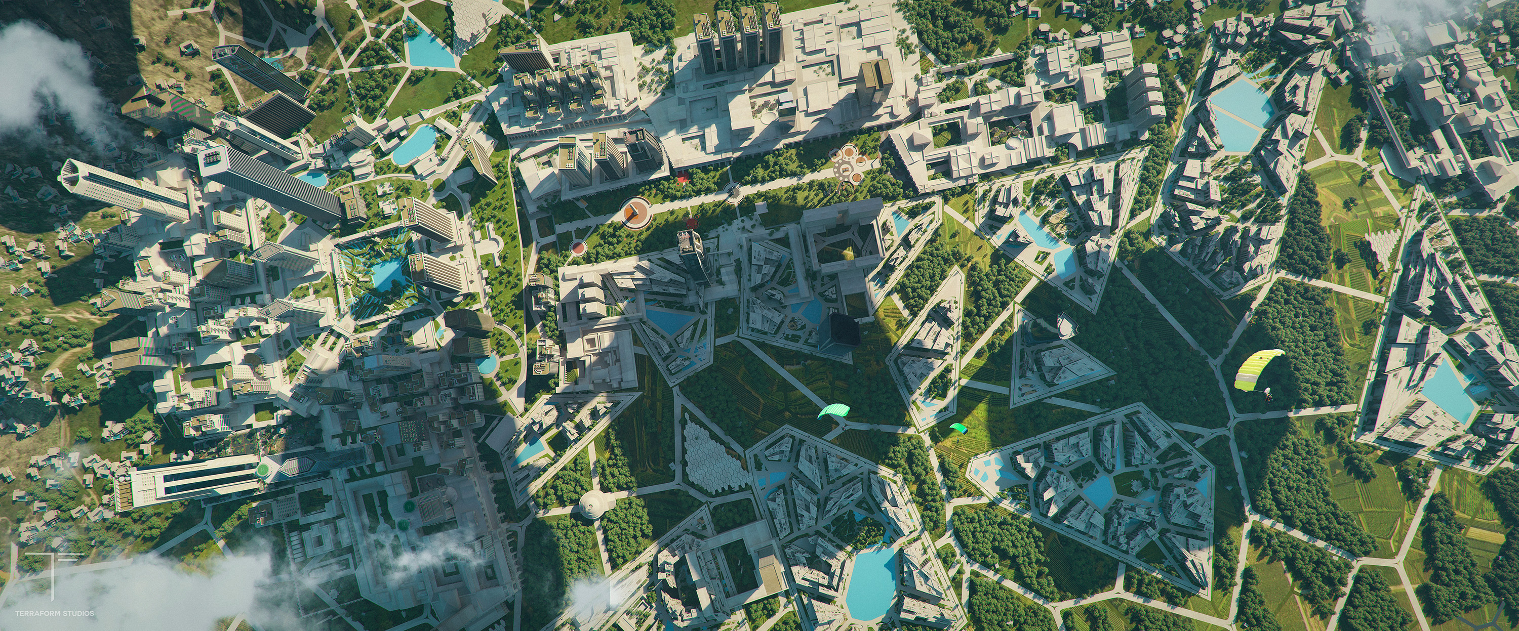 General 3000x1247 cityscape aerial view digital art artwork landscape