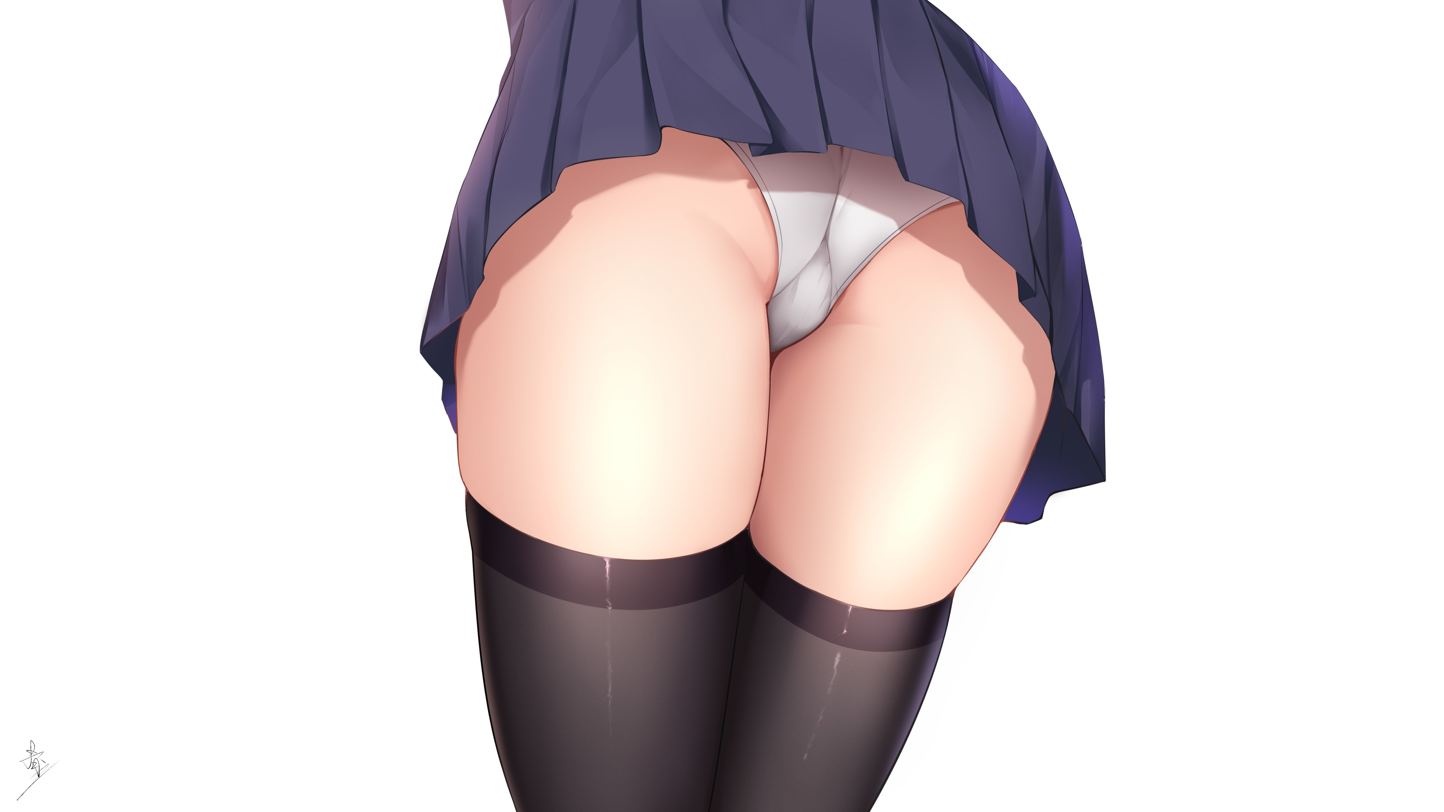 Anime 5013x2820 anime anime girls schoolgirl simple background skirt school uniform upskirt miniskirt thighs panties white panties thick thigh ass black thigh-highs thigh-highs San Zhi Chun closeup