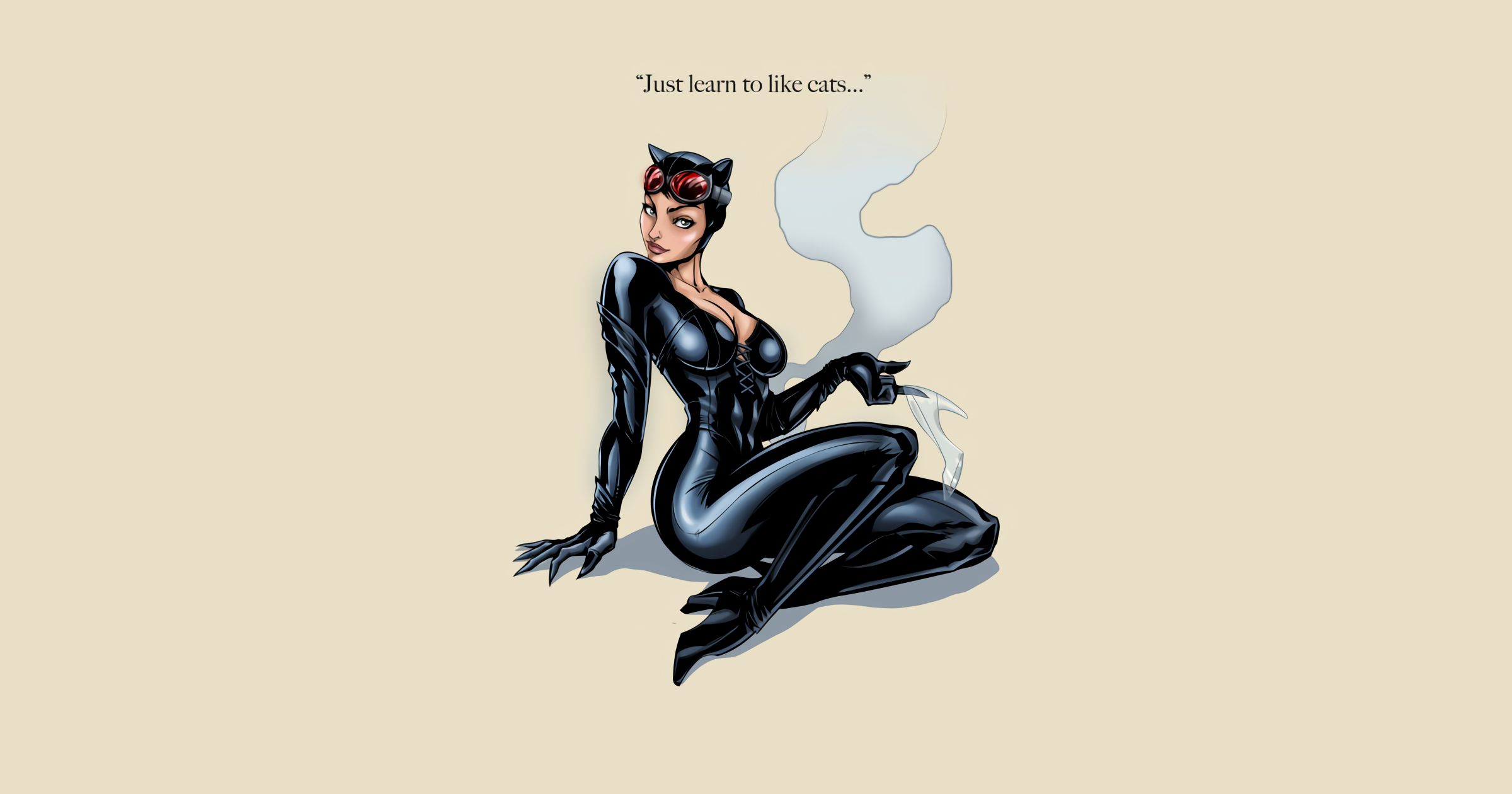 General 2400x1260 DC Comics Catwoman cat girl latex bodysuit latex black latex white background