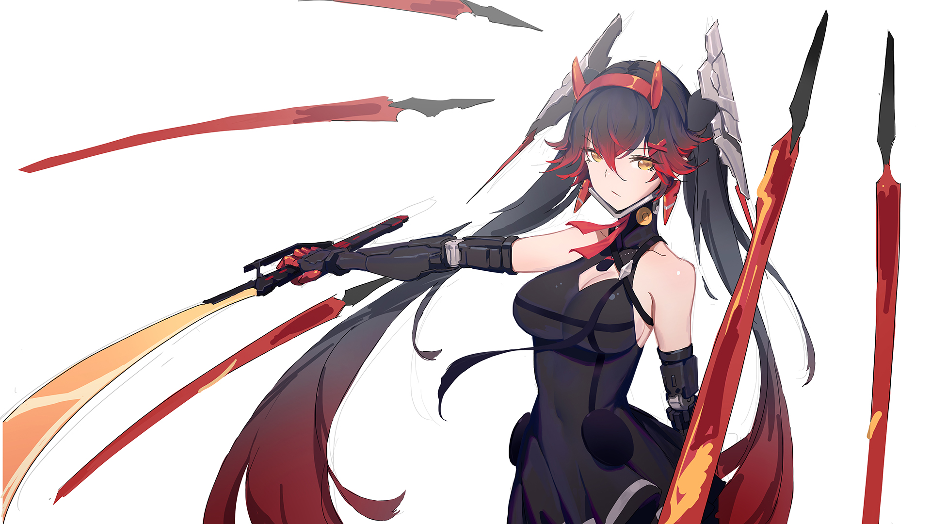 Anime 1920x1080 anime anime girls portrait display HUANG dress sword horns twintails brown eyes multi-colored hair Punishing: Gray Raven