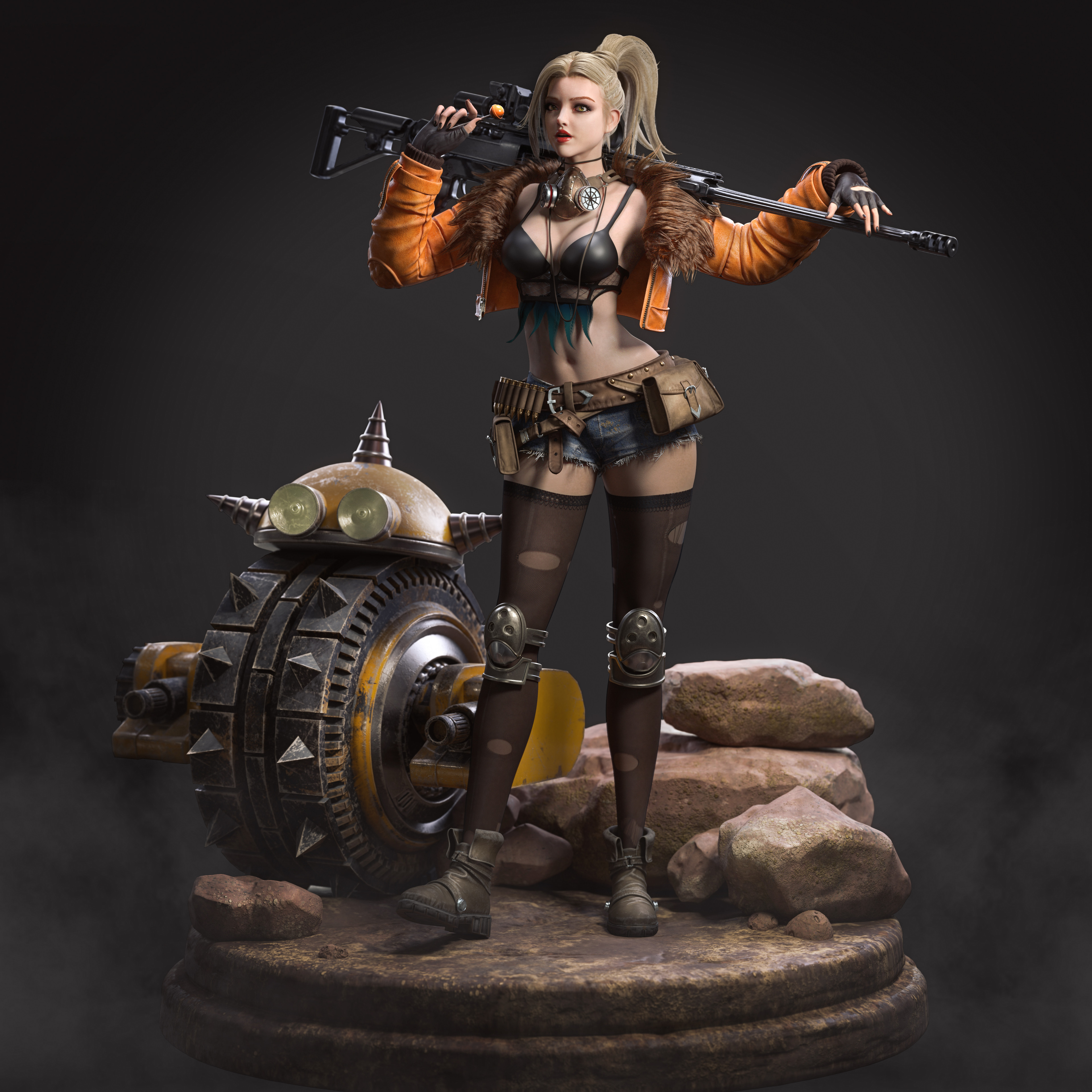 General 3840x3840 digital art fantasy girl women CGI gun science fiction sniper rifle robot artwork girls with guns