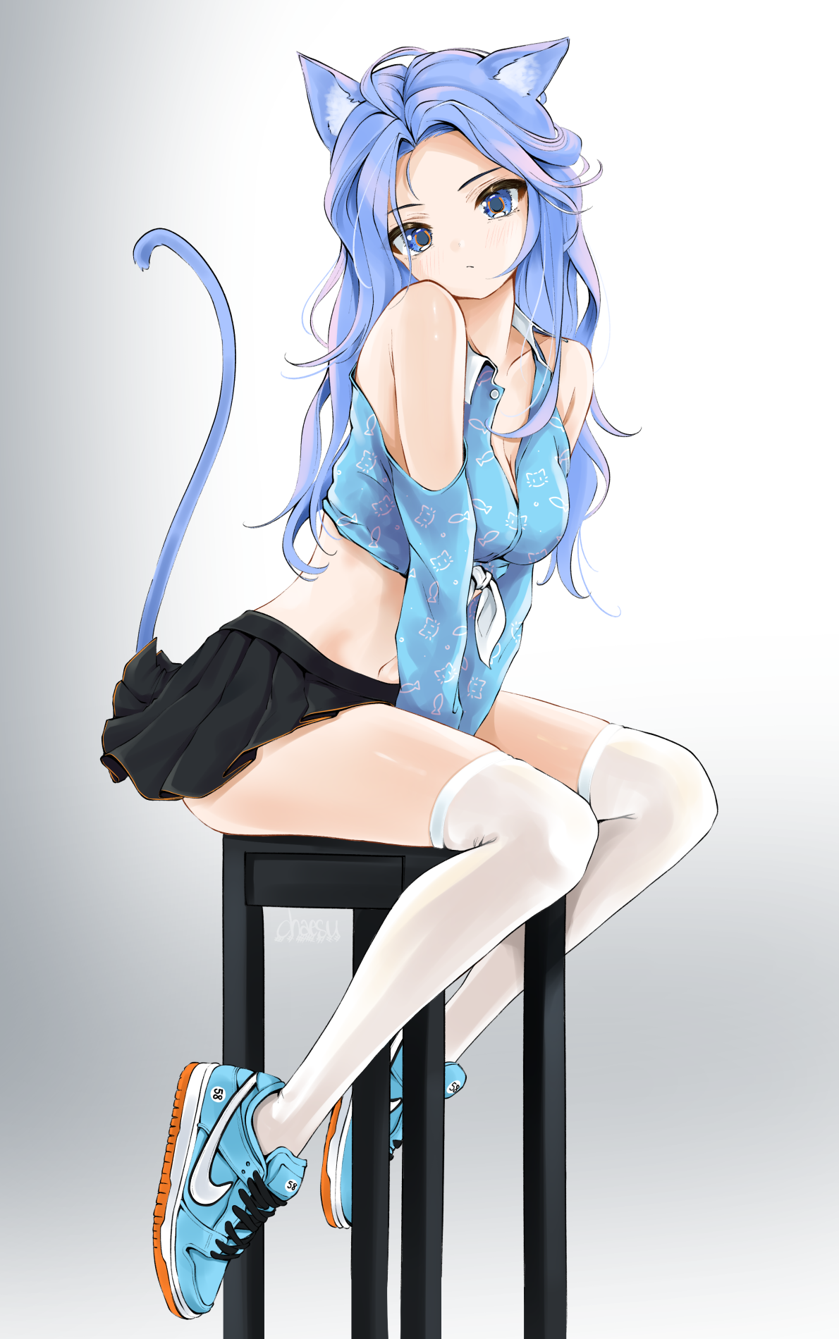 Chaesu Cat Girl Blue Hair Blue Eyes Anime Anime Girls Digital Art Artwork 2d Portrait 2836