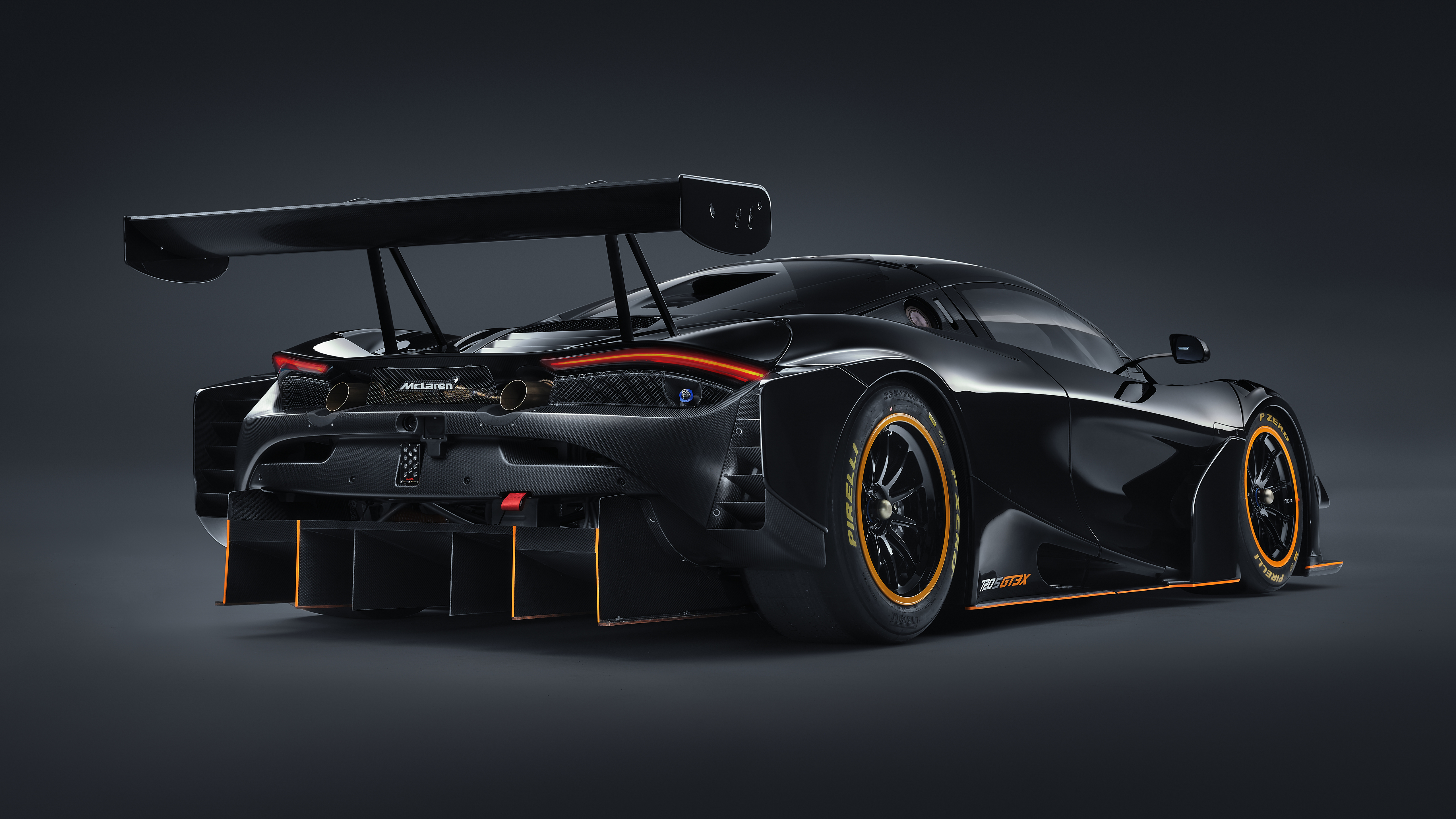 General 5120x2880 McLaren 720S McLaren supercars car vehicle black cars race cars gray background British cars car spoiler