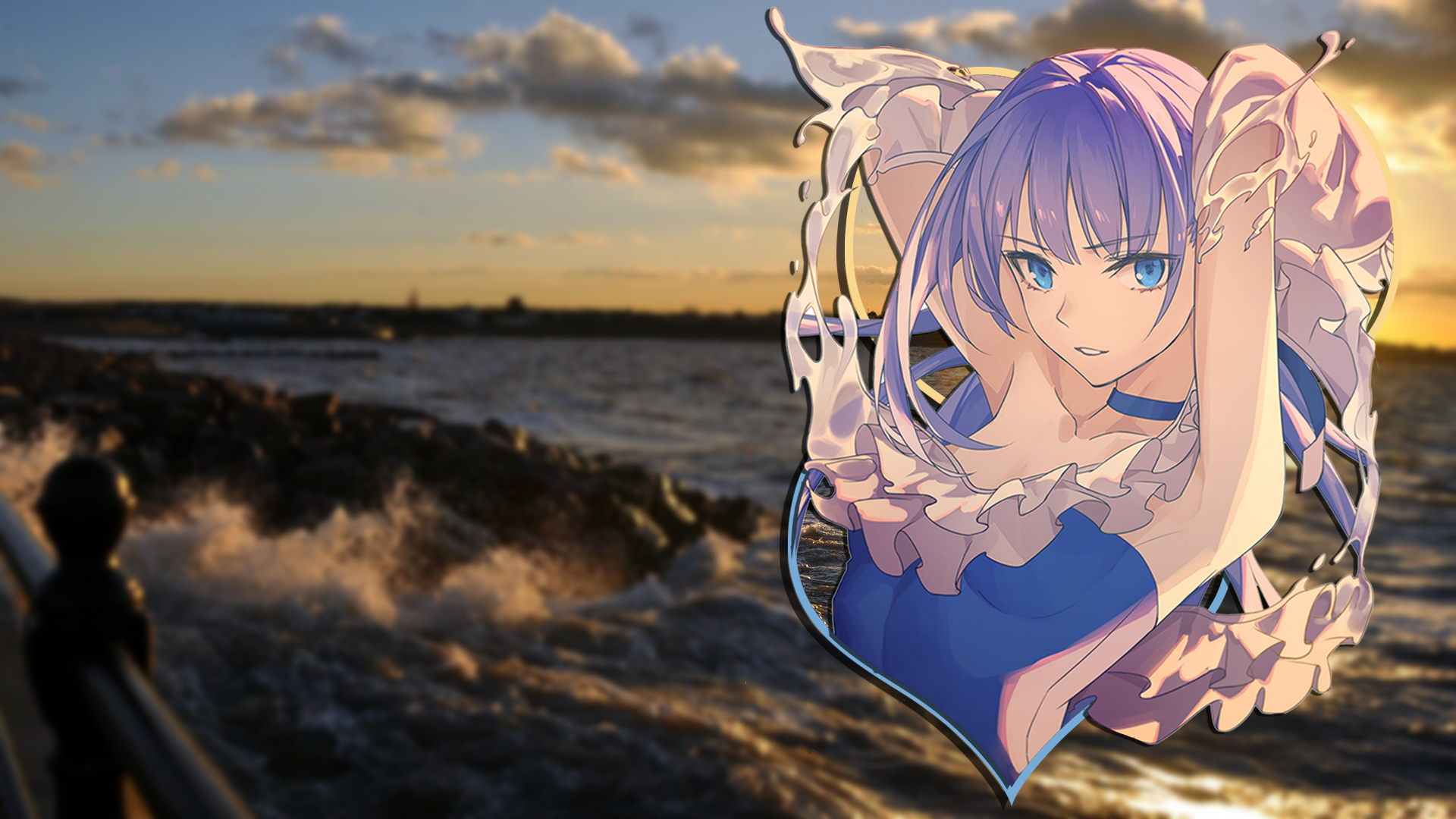 Anime 1920x1080 beach sunset Meltlilith Fate series picture-in-picture Fate/Grand Order anime girls