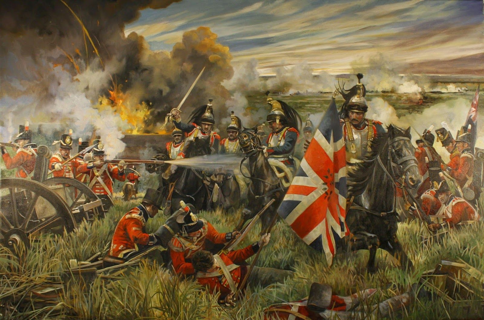 General 1600x1058 Battle of Waterloo British Army war military army soldier history artwork French Army battle British flag