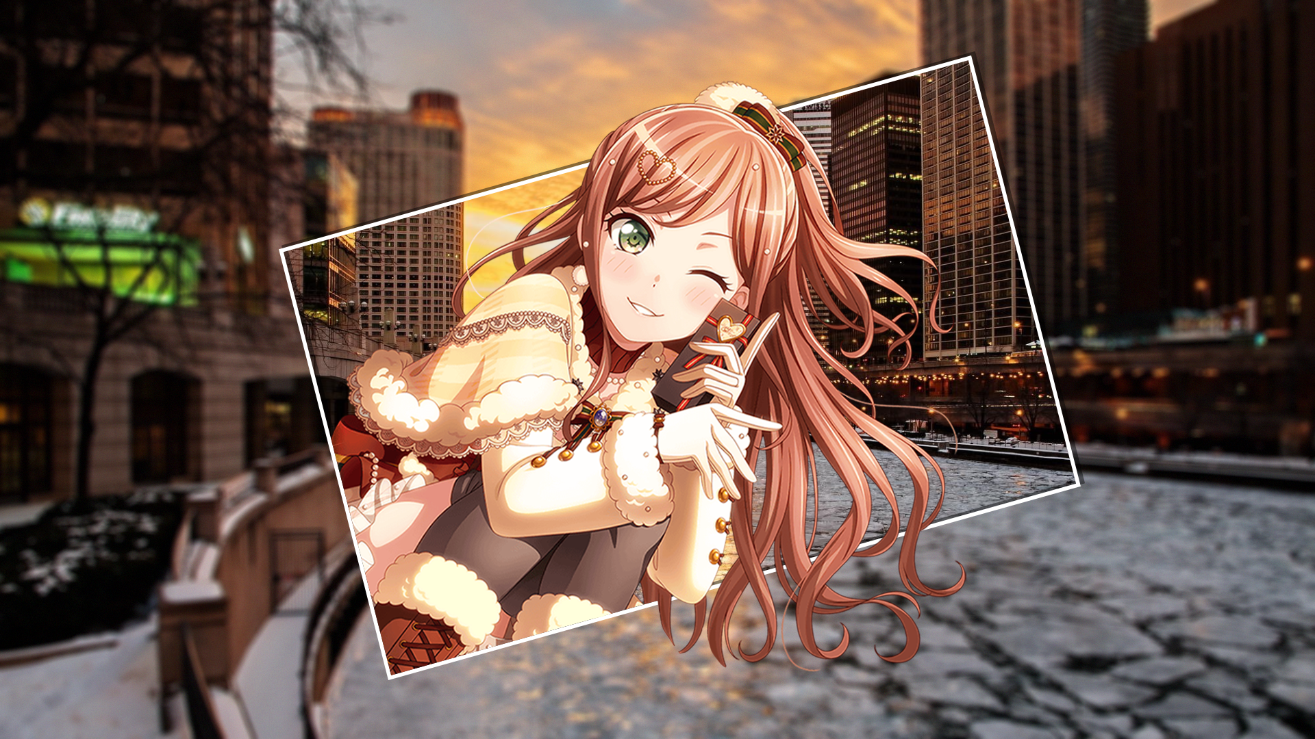 Anime 1920x1080 BanG Dream! Imai Lisa winter river city picture-in-picture