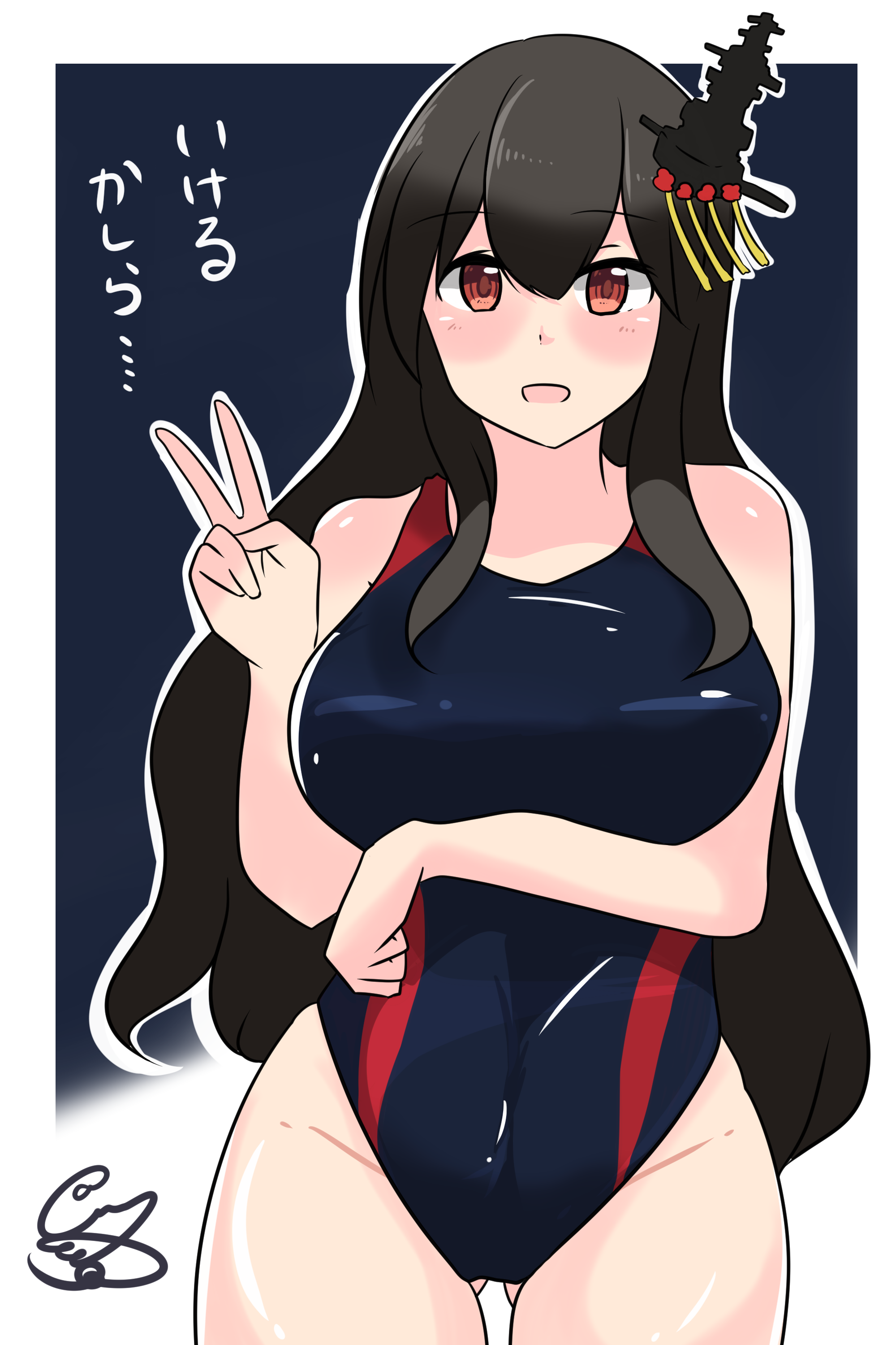 Anime 2000x3000 anime anime girls boobs big boobs swimwear long hair black hair artwork digital art fan art Kantai Collection Fusou (KanColle)