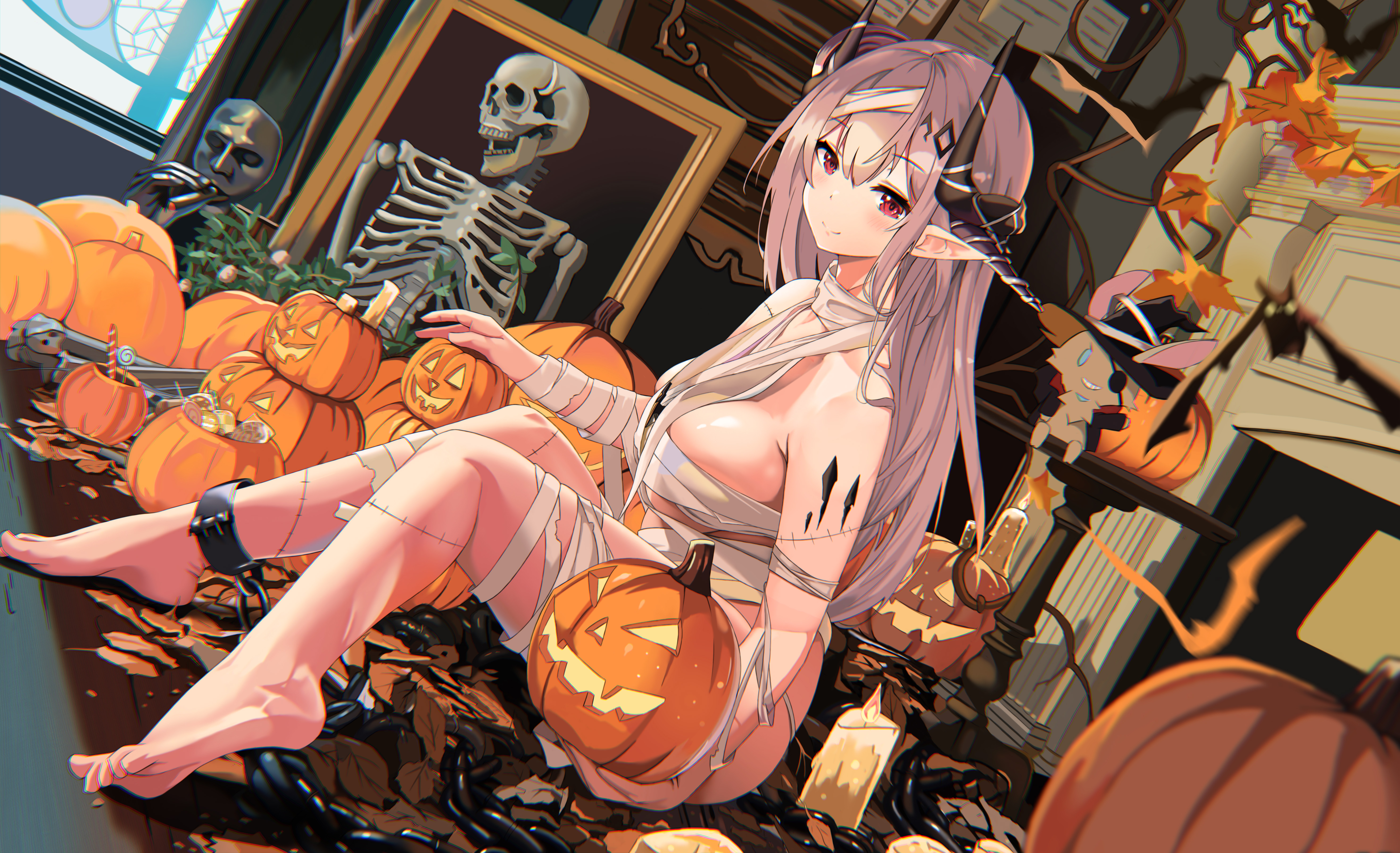 Anime 5262x3205 anime anime girls Halloween Jack O' Lantern Arknights Mudrock (Arknights)