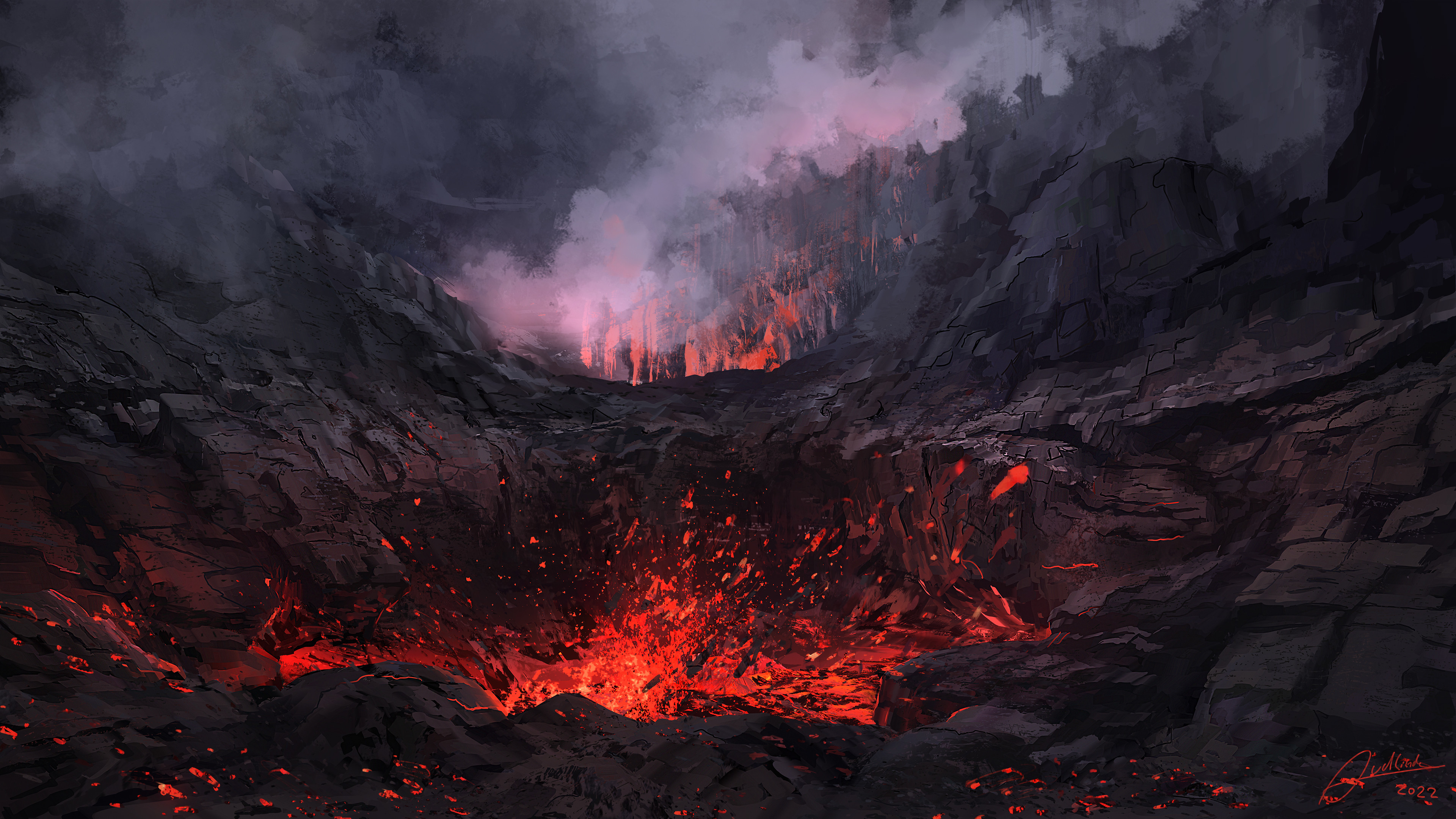 General 3840x2160 artwork digital art lava volcano eruption