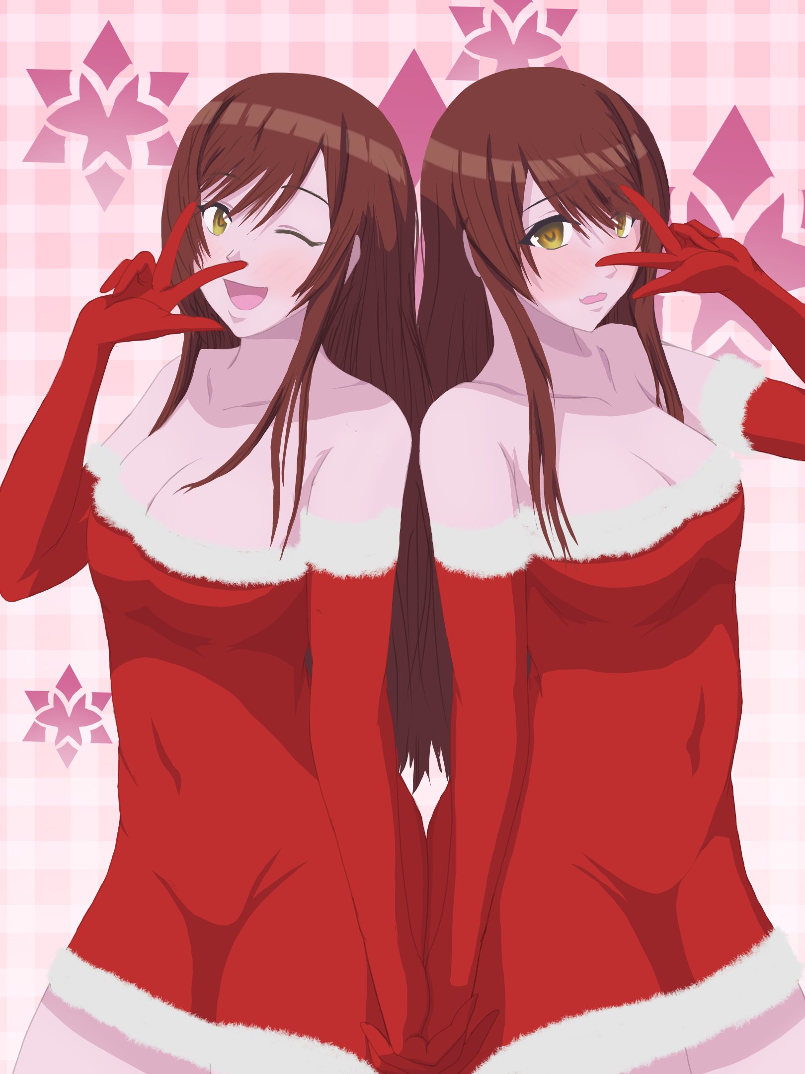 Anime 1620x2160 anime anime girls THE iDOLM@STER THE iDOLM@STER: Shiny Colors twins long hair brunette Christmas Christmas clothes christmas dress Oosaki Amana Oosaki Tenka