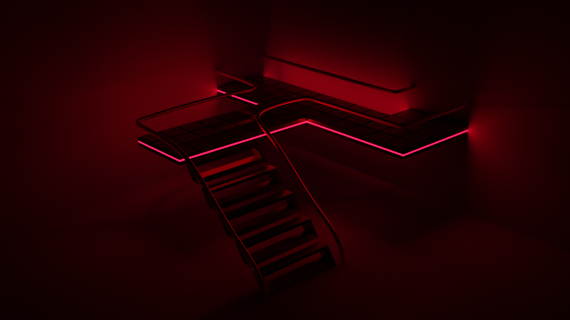 General 1920x1080 stairs Blender surreal simple background red