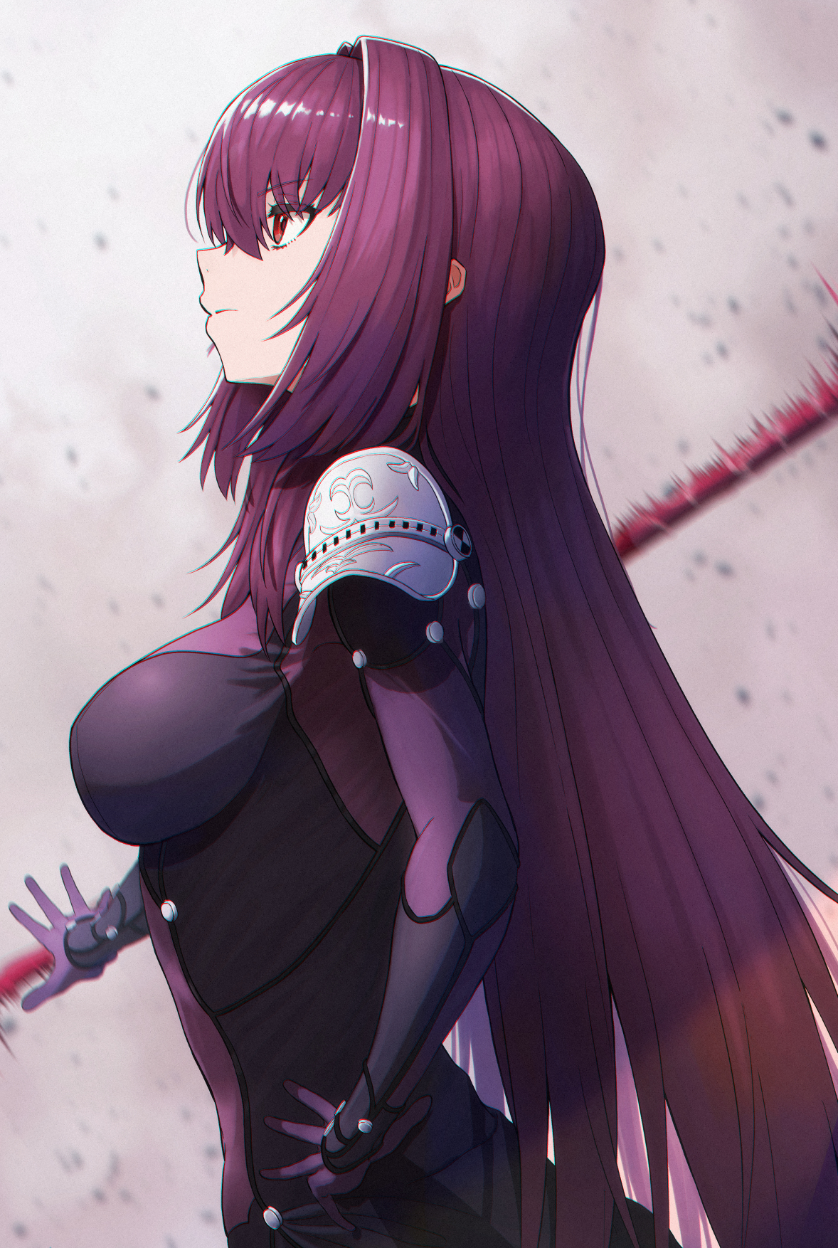 Anime 1178x1754 anime anime girls Fate series Fate/Grand Order Scathach long hair purple hair boobs