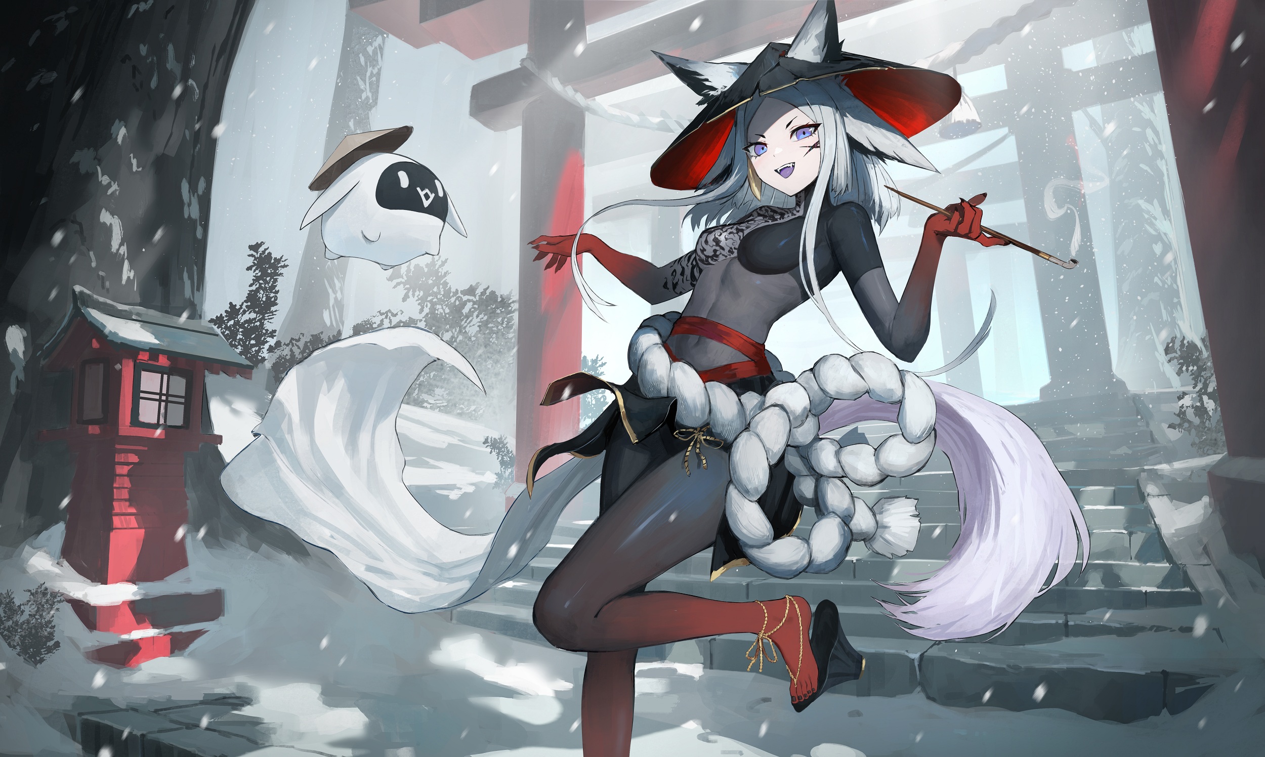 Anime 2500x1496 anime anime girls artwork Vertigris Virtual Youtuber fox girl torii snow