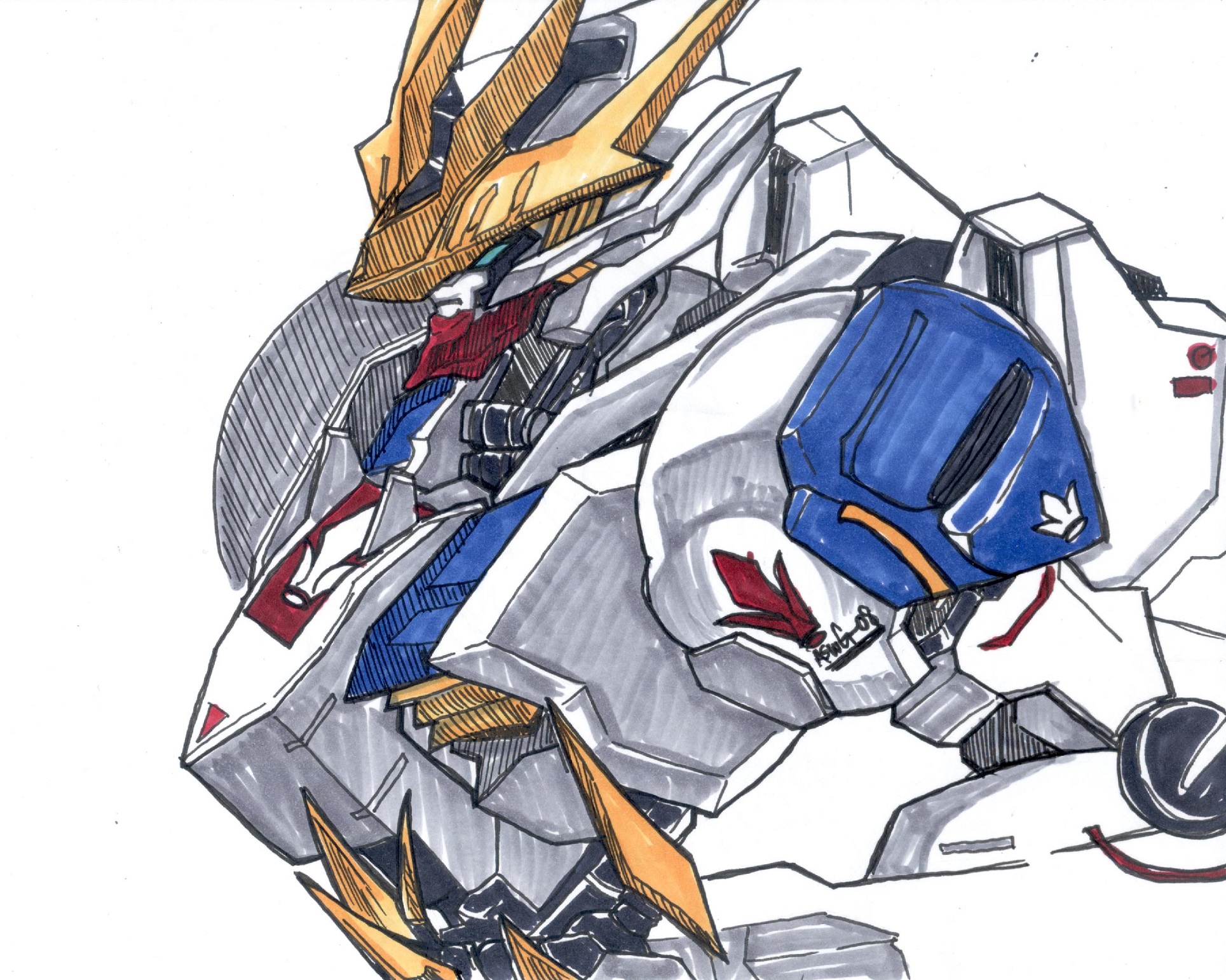 Anime 1929x1542 anime mechs Gundam Mobile Suit Gundam: Iron-Blooded Orphans Gundam Barbatos Lupus Rex Super Robot Taisen artwork digital art fan art