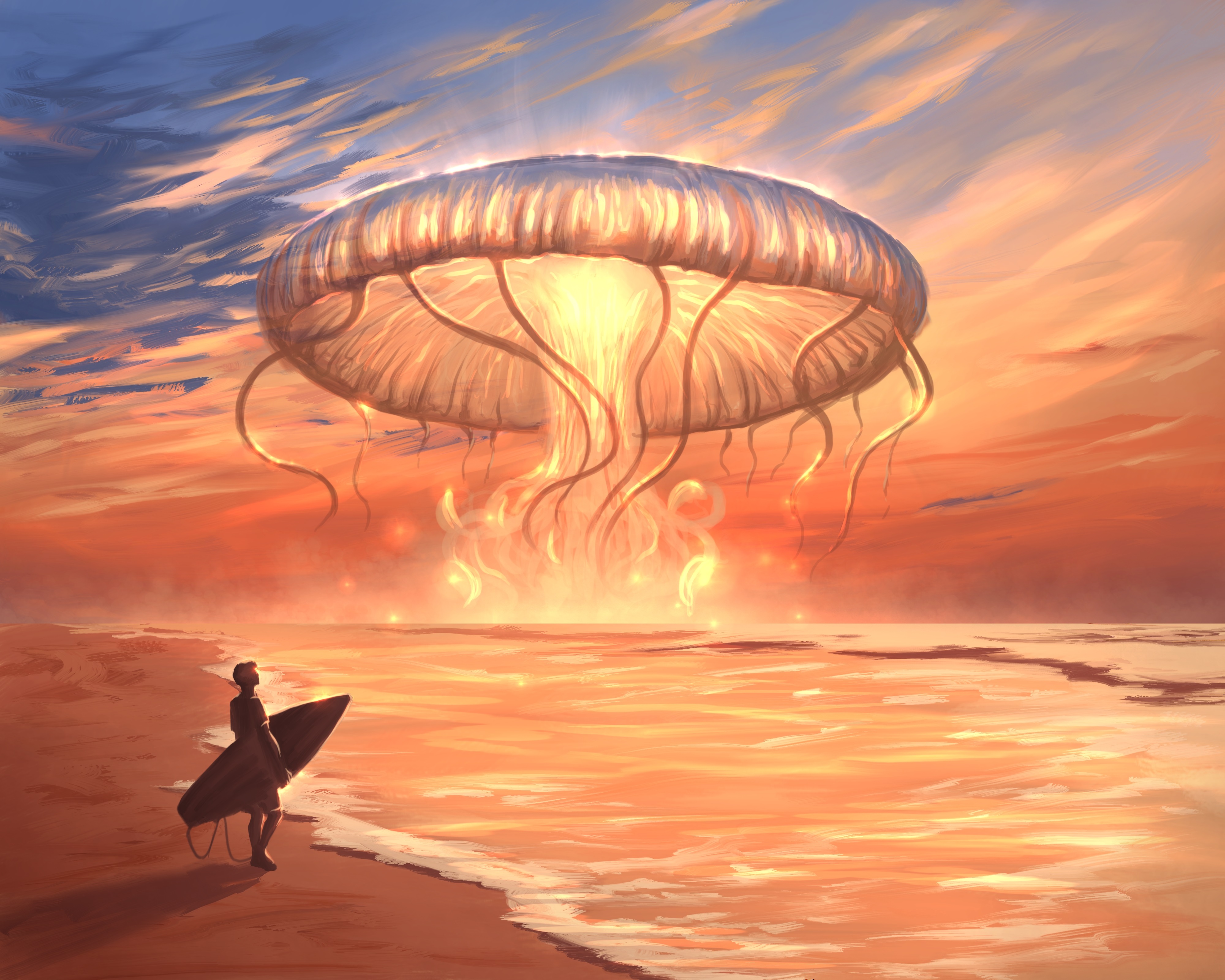 General 4000x3200 beach landscape sky sea digital art artwork summer explosion sunlight sunset water clouds