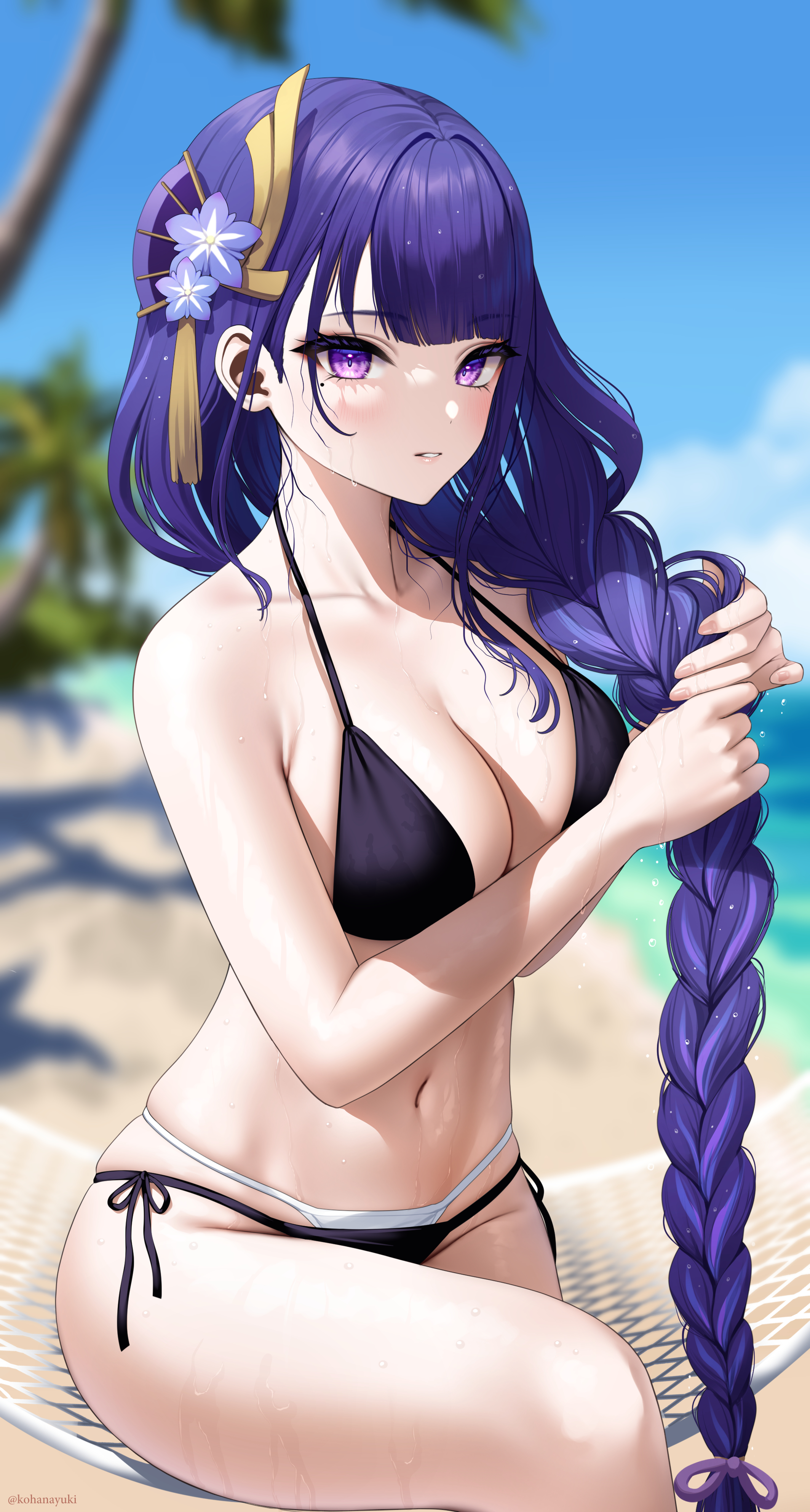 Anime 2127x3972 anime anime girls bikini cleavage Genshin Impact Raiden Shogun (Genshin Impact) purple hair big boobs