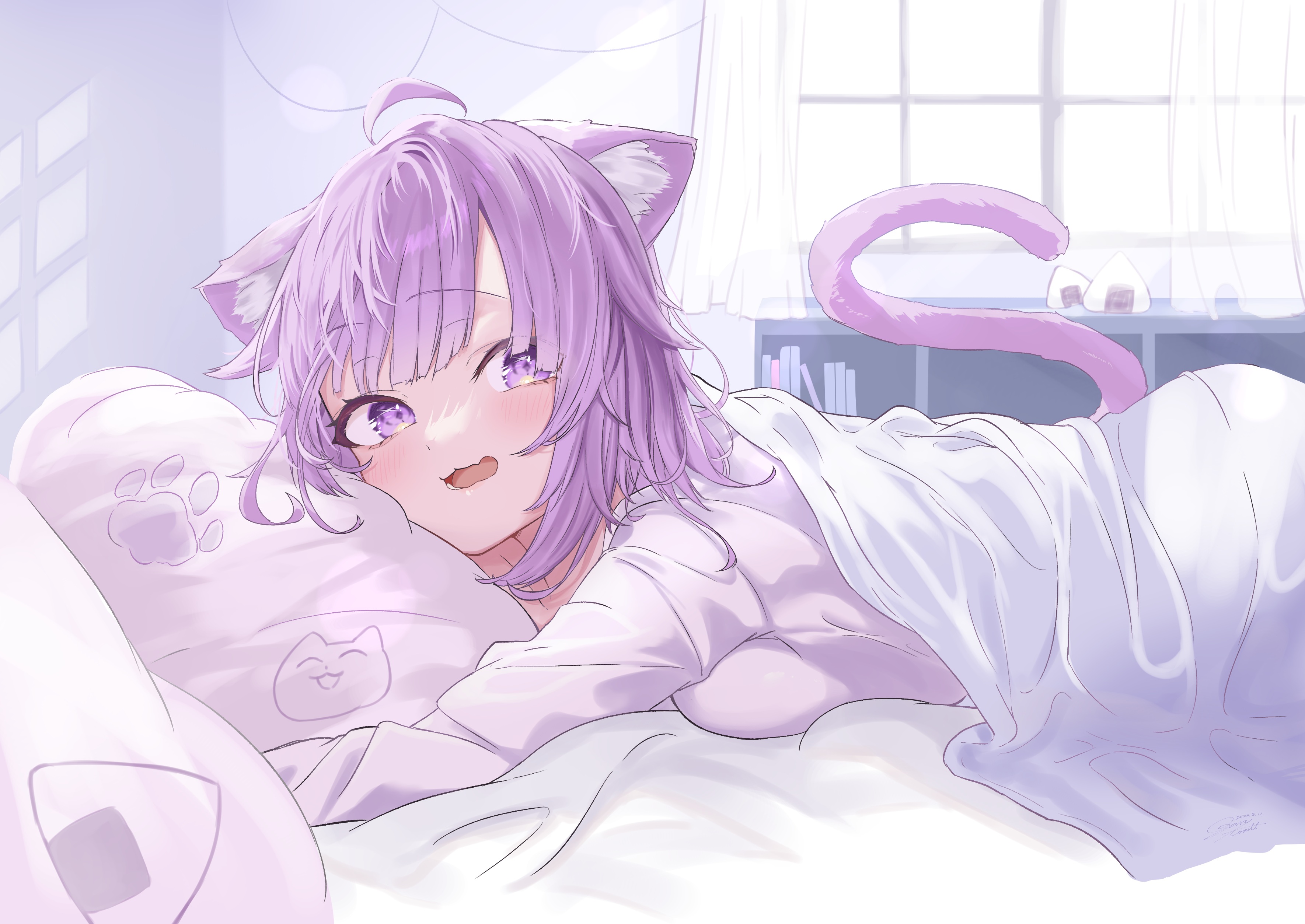 Anime 3541x2508 anime anime girls cat ears cat tail purple hair