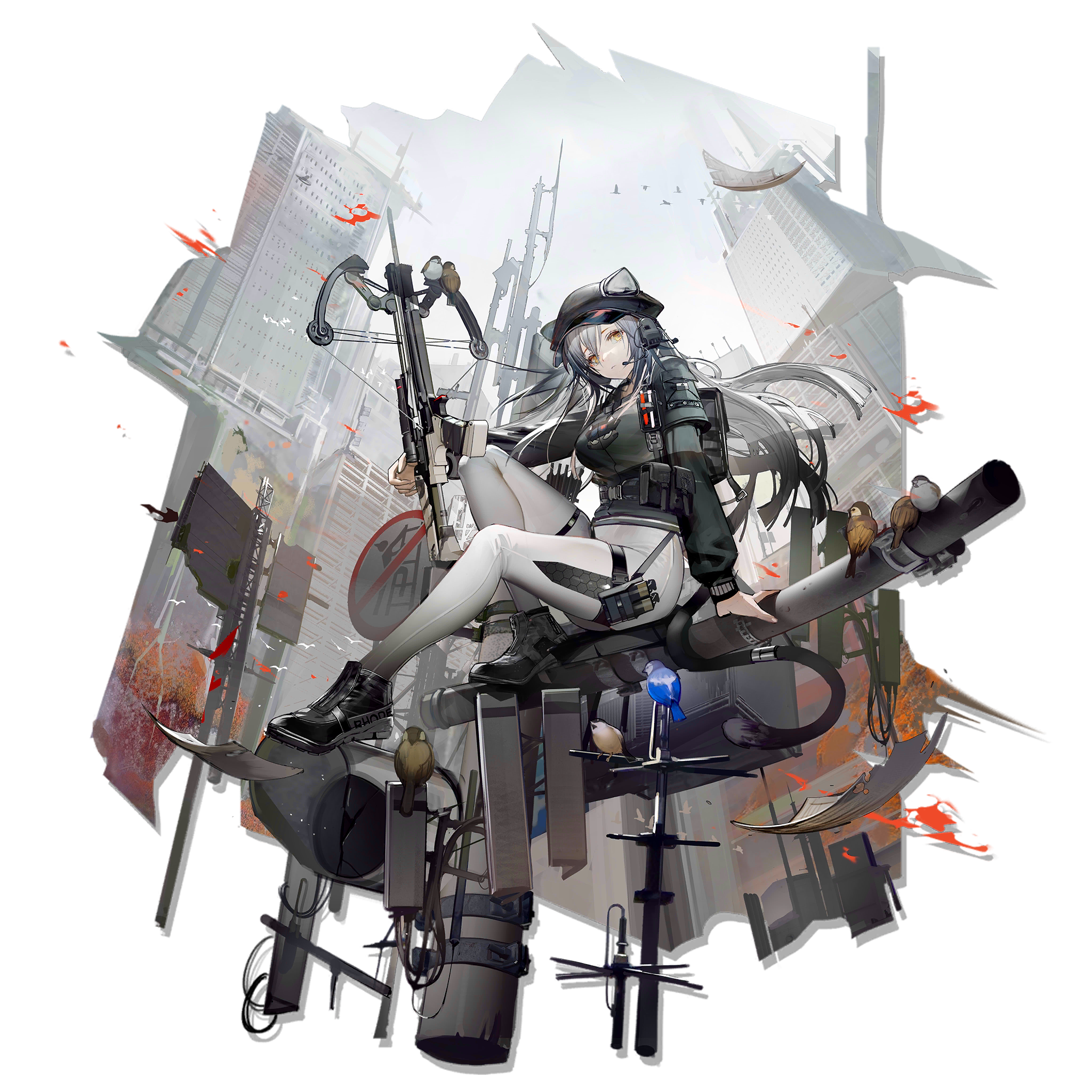 Anime 2048x2048 Arknights anime anime girls weapon yellow eyes sitting legs looking at viewer