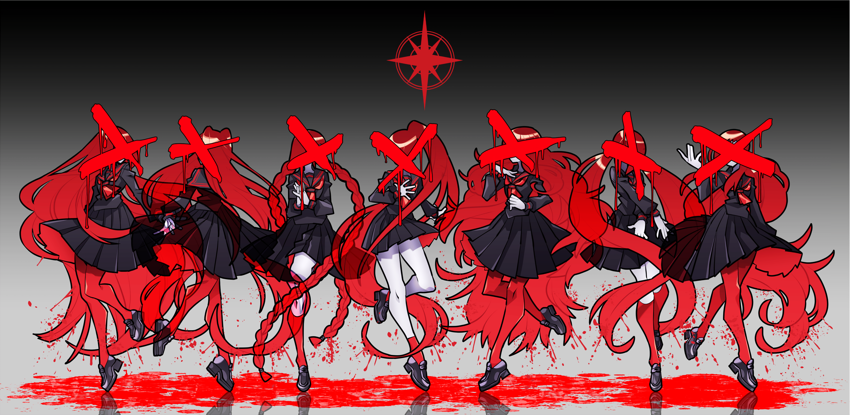Anime 2700x1320 school uniform Senmu long hair red blood
