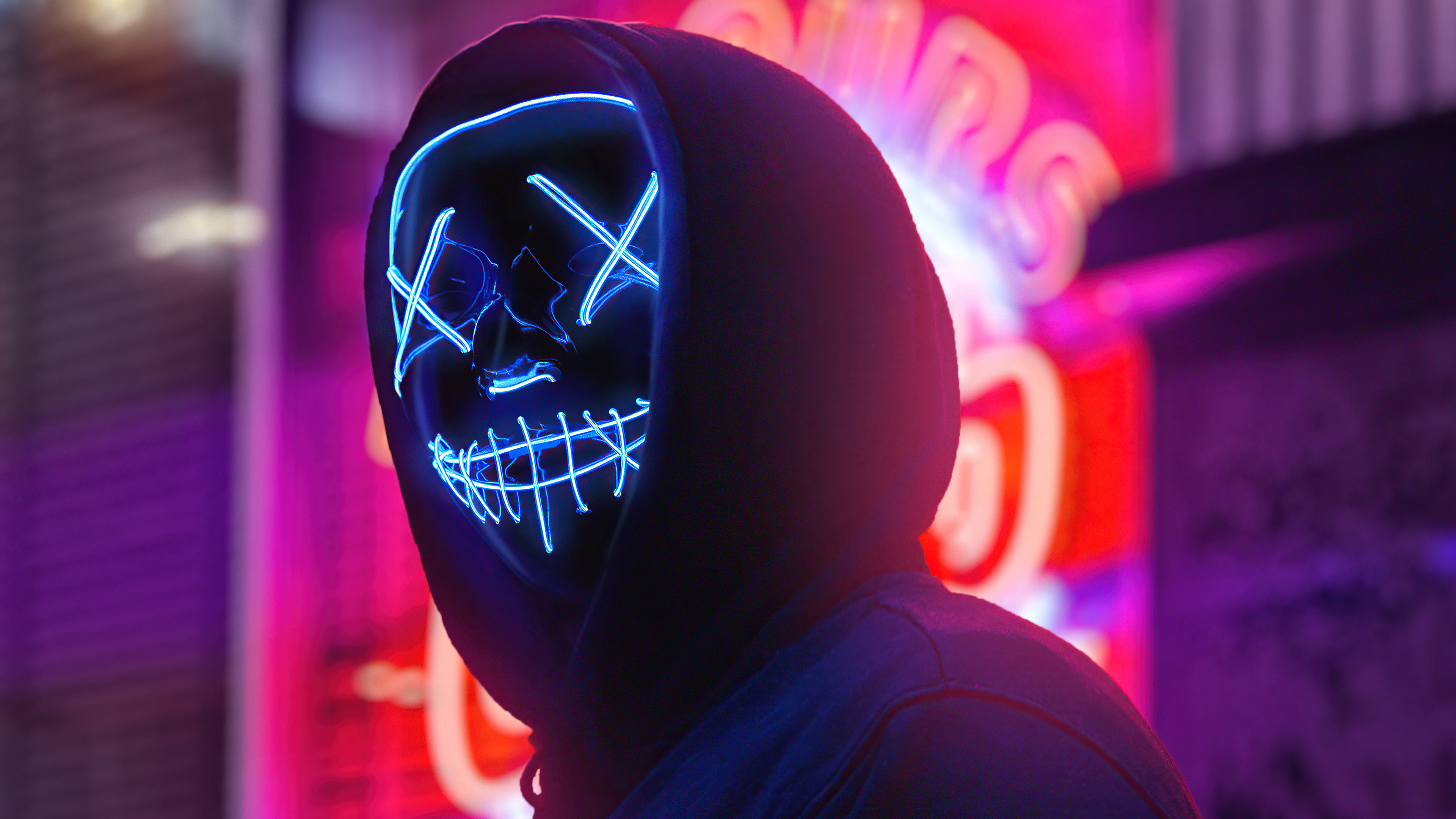 People 3840x2160 mask people neon hooded jacket