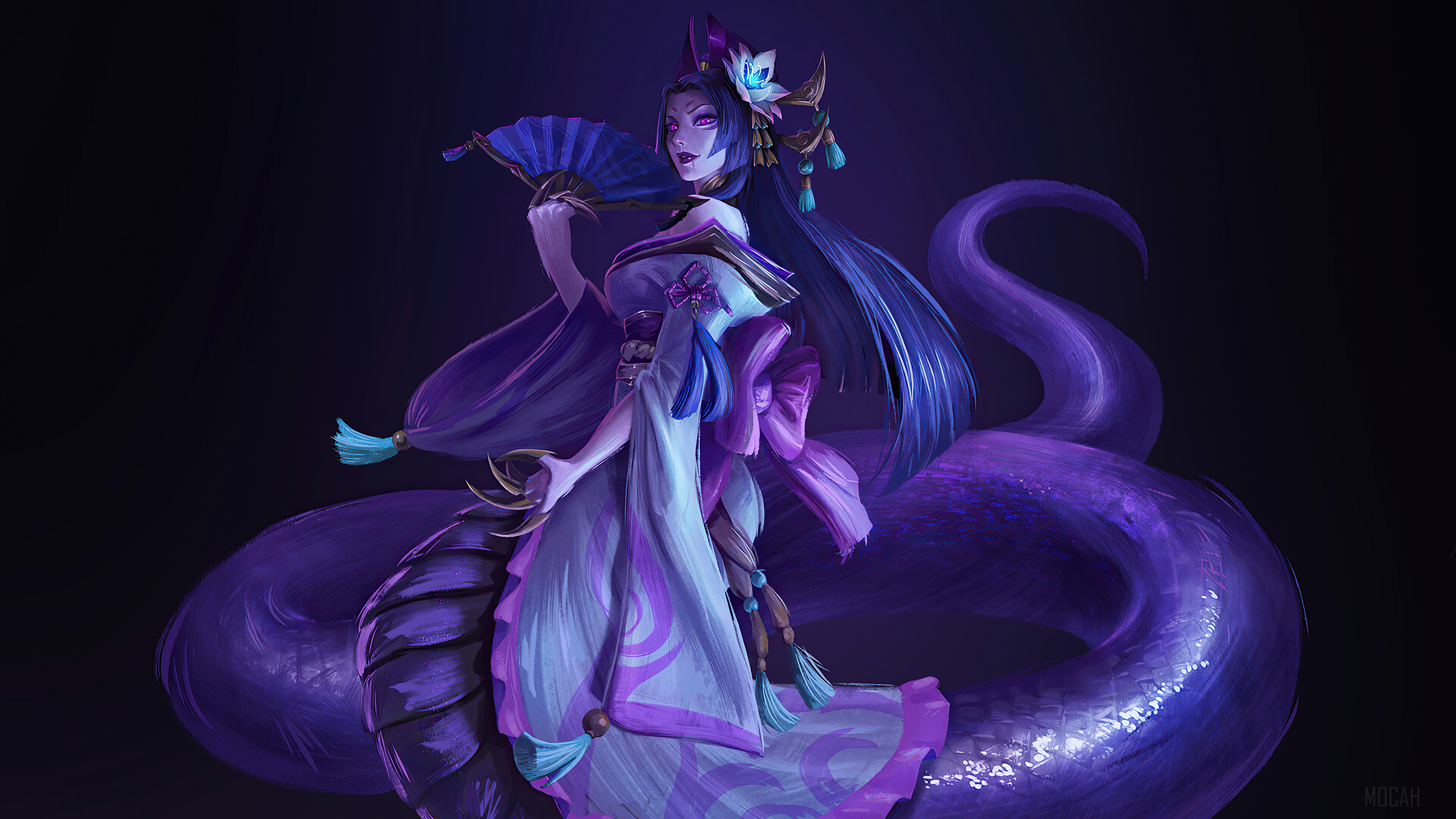General 3840x2160 snake League of Legends purple background purple dress Cassiopeia (League of Legends)
