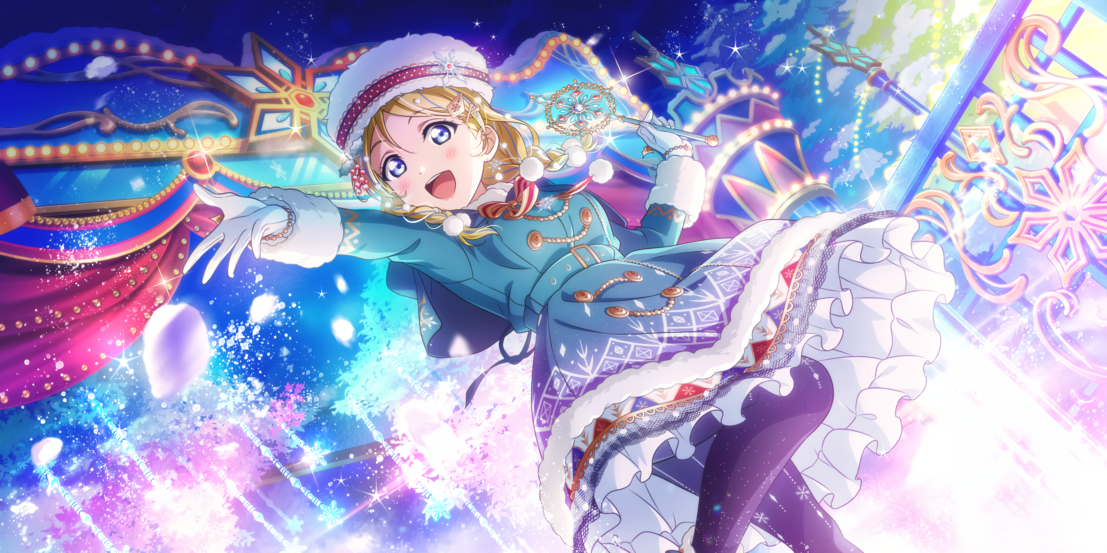 Anime 3600x1800 Ayase Eli Love Live! anime girls anime open mouth blue clothing hat women with hats