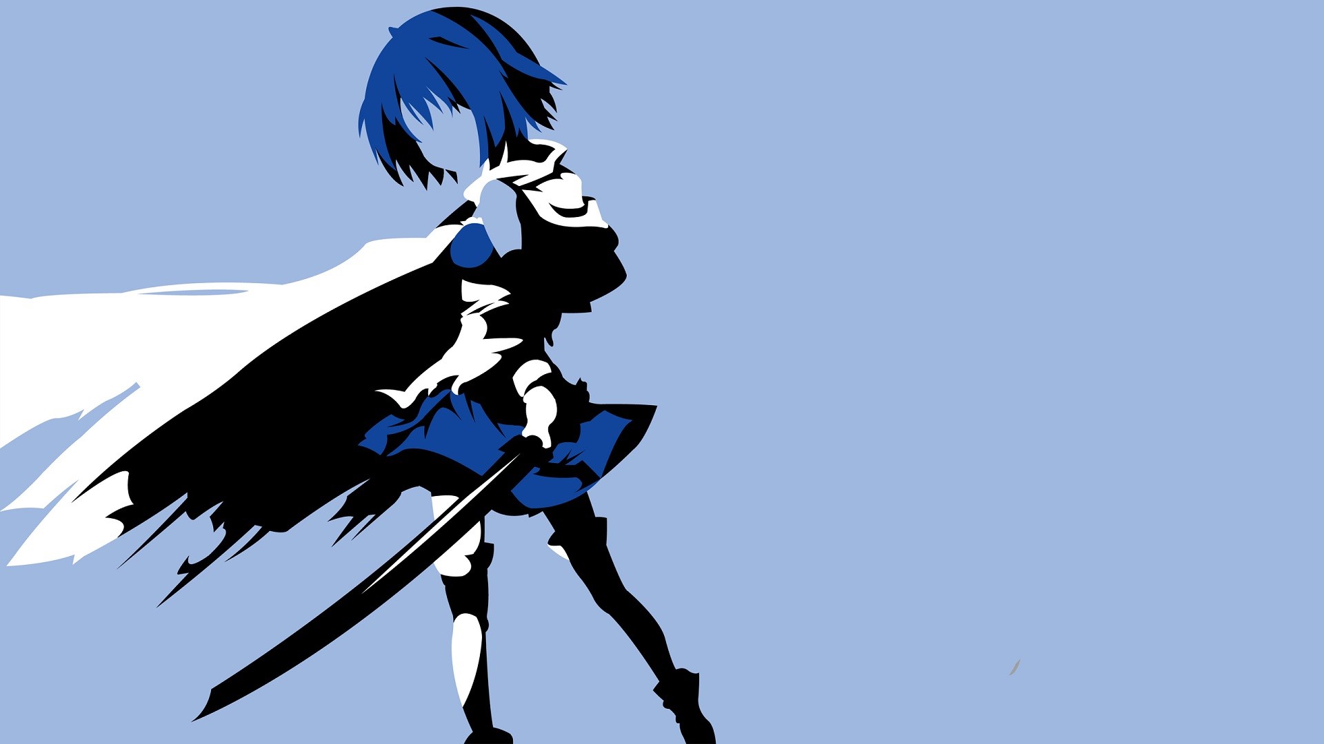 Anime 1920x1080 Mahou Shoujo Madoka Magica Miki Sayaka sword magical girls skirt cape minimalism blue hair