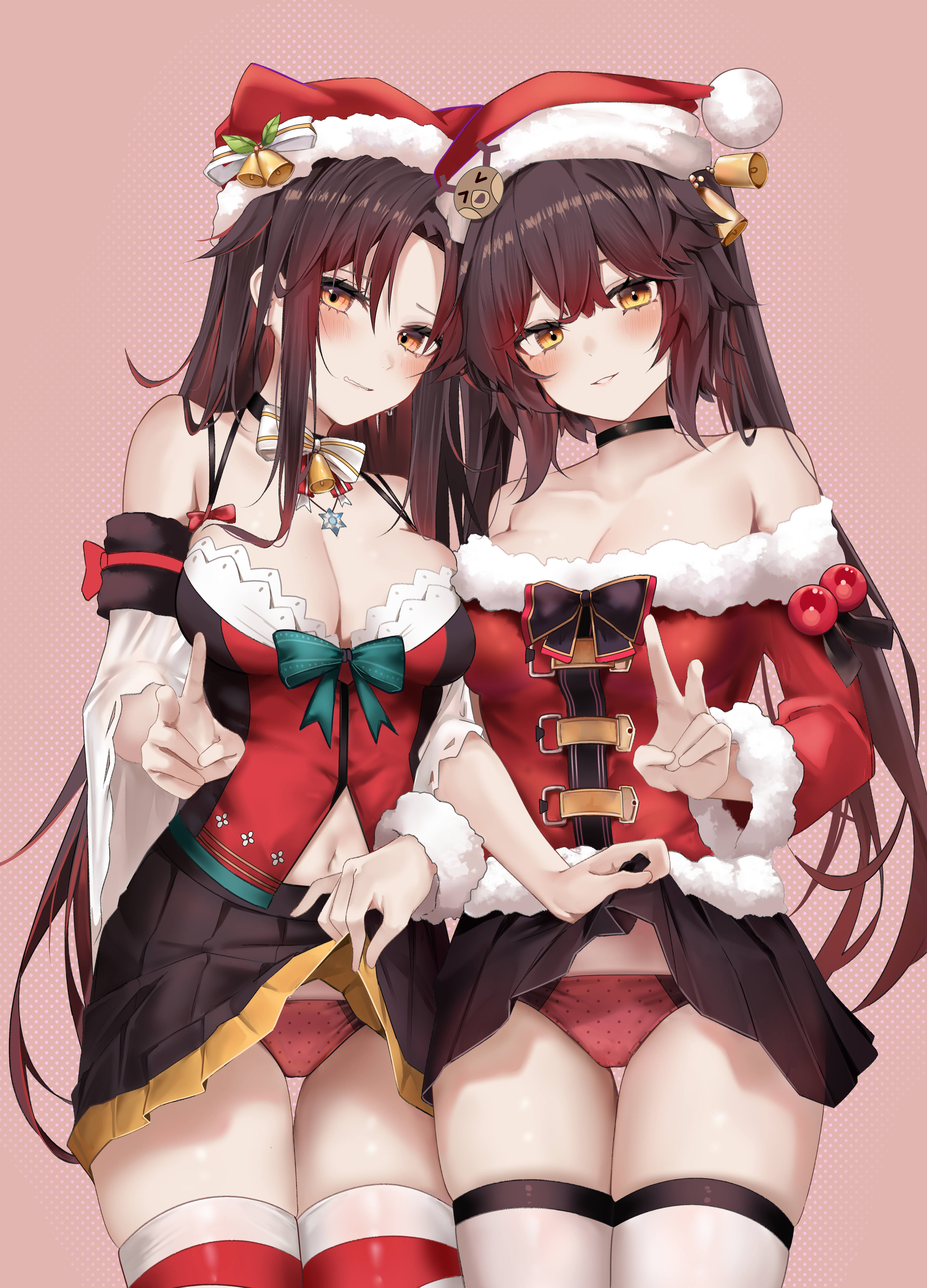Anime 3774x5242 cleavage Girls Frontline m21 (Girls Frontline) christmas dress anime girls Christmas clothes lifting skirt panties victory sign Santa hats