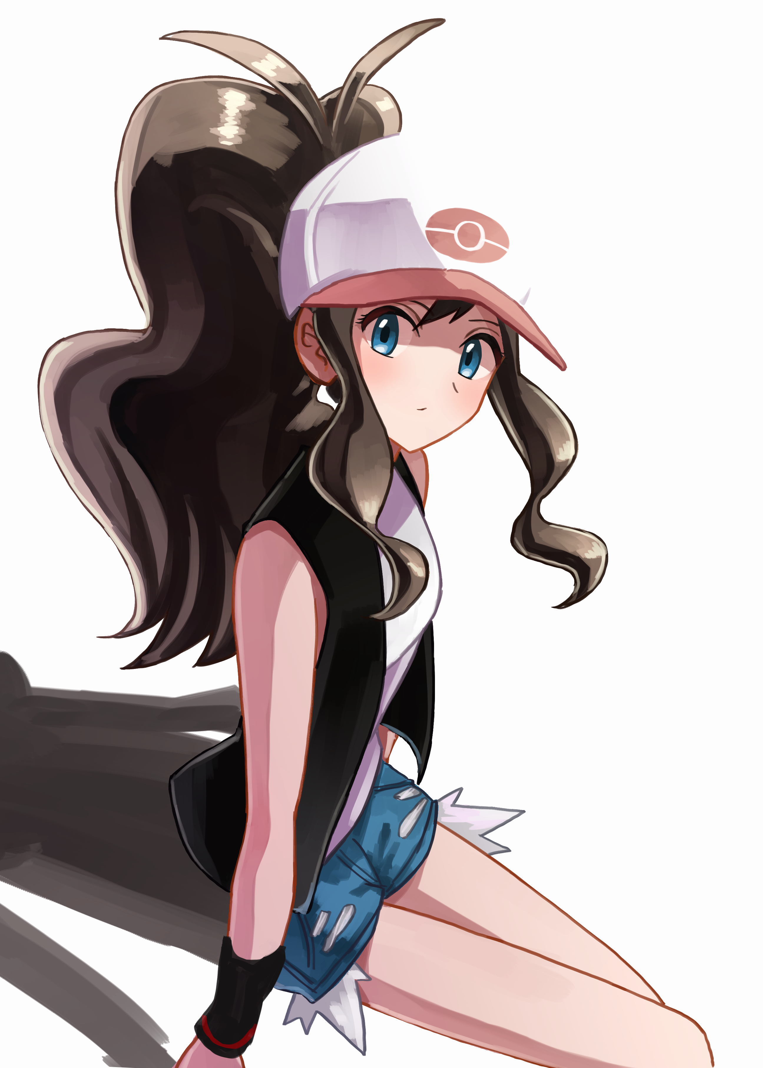Anime 2591x3624 anime anime girls Pokémon Hilda (Pokémon) long hair ponytail brunette solo artwork digital art fan art hat