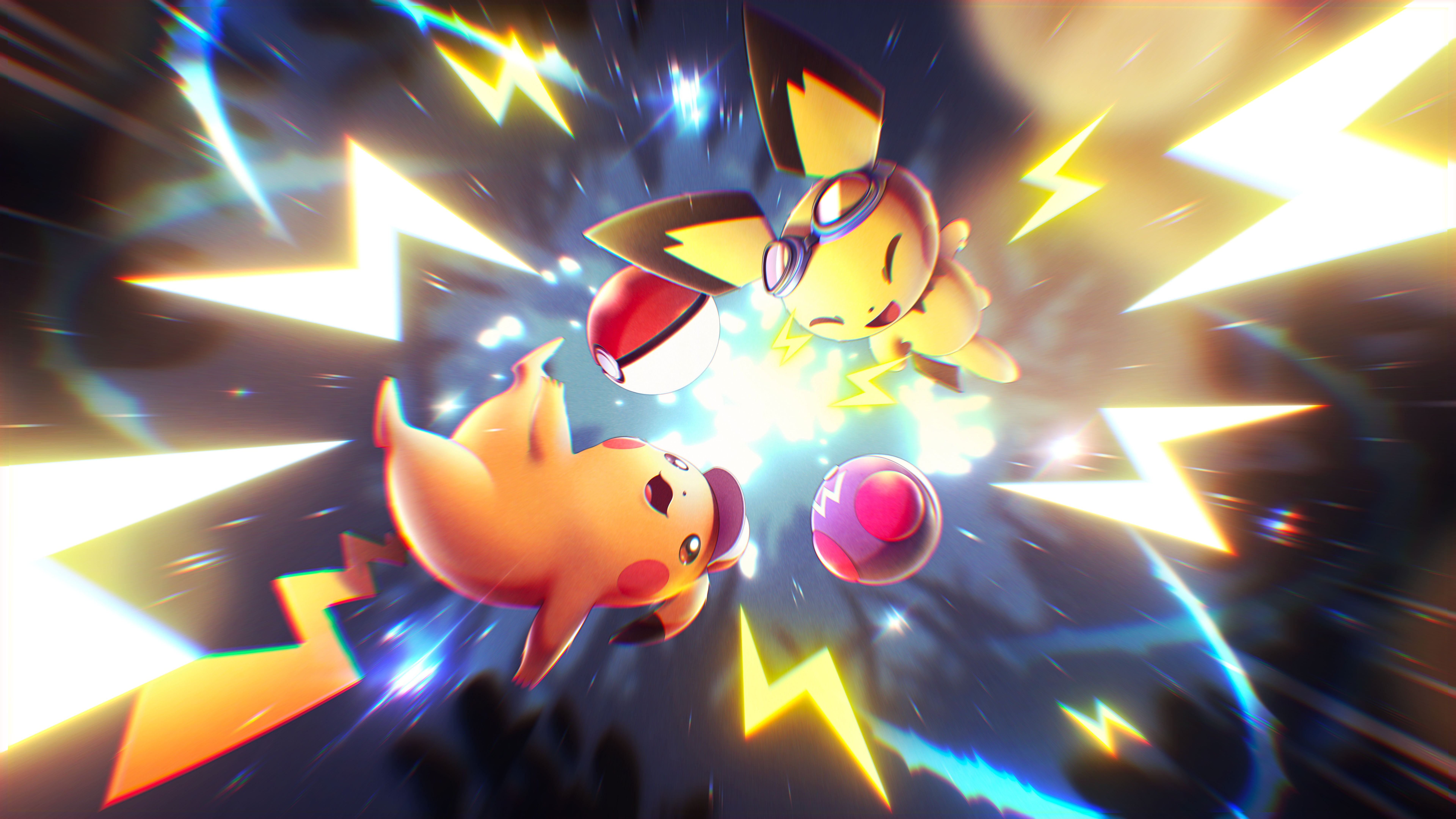 Anime 7680x4320 Pokémon Pika thunderbolt Poke Ball Pikachu