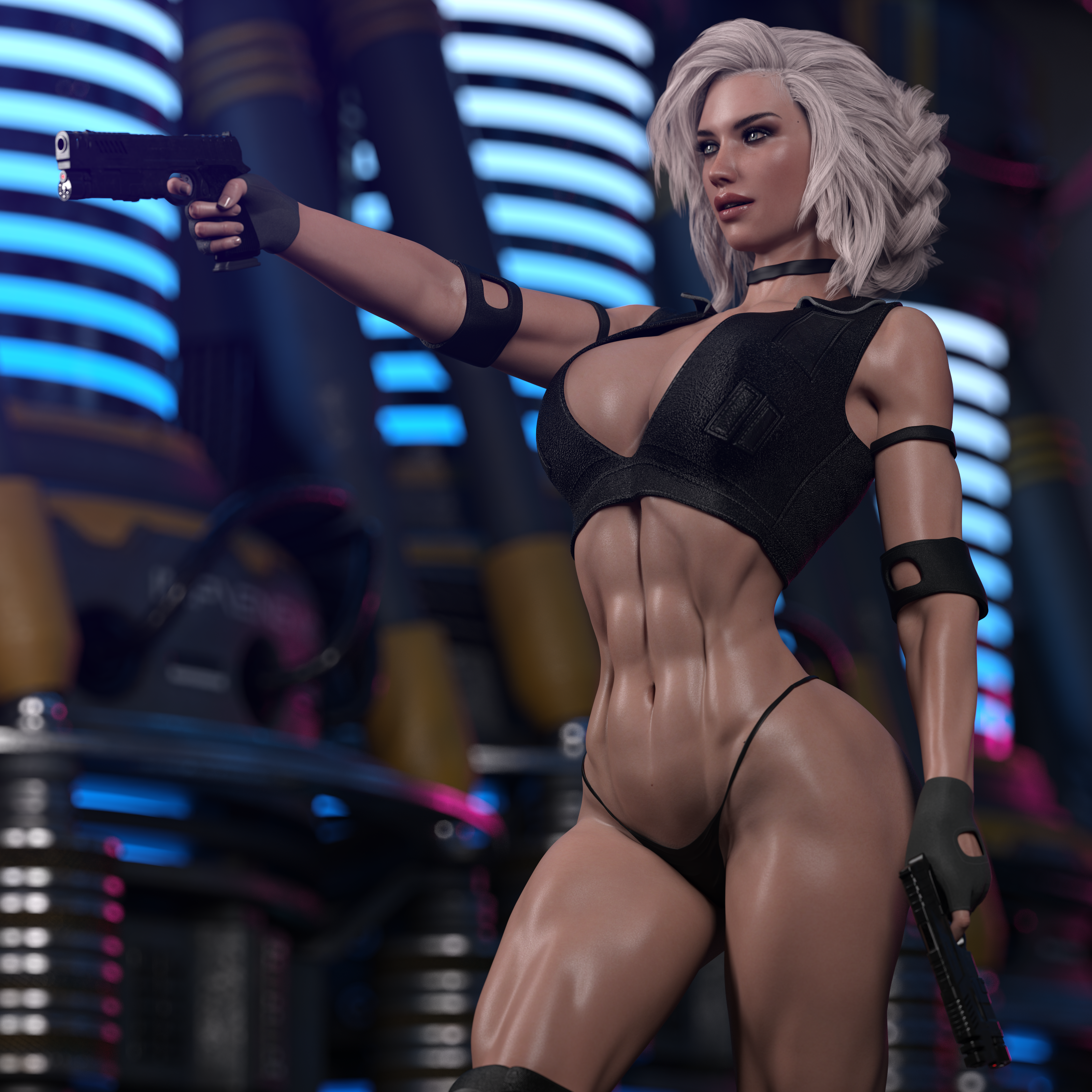 General 3200x3200 Str4hl blonde muscles abs gun bikini bottoms CGI girls with guns