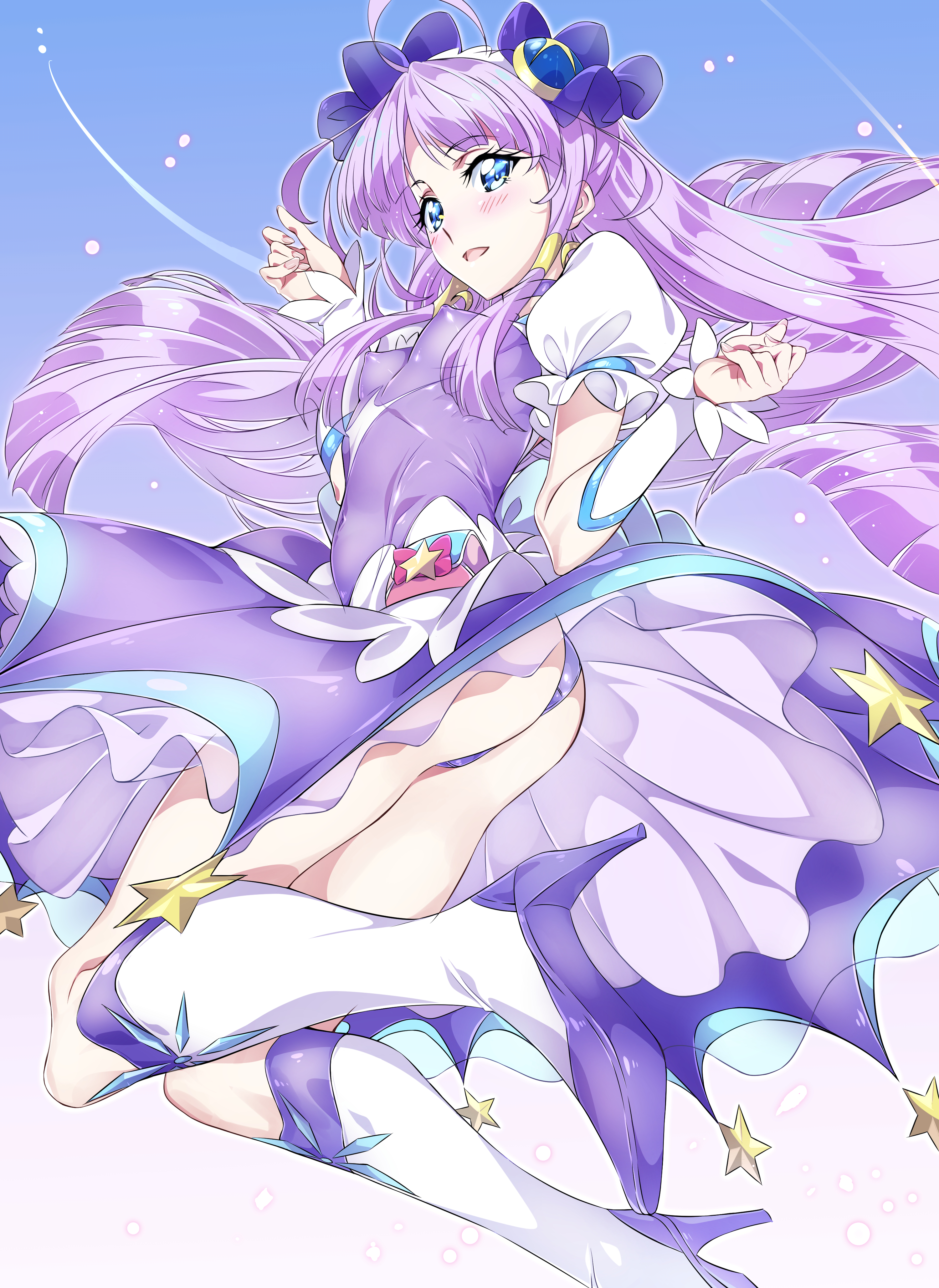 Anime 3000x4117 Niko (artist) magical girls Pretty Cure Star Twinkle Precure anime girls ass nipple bulge purple hair blue eyes