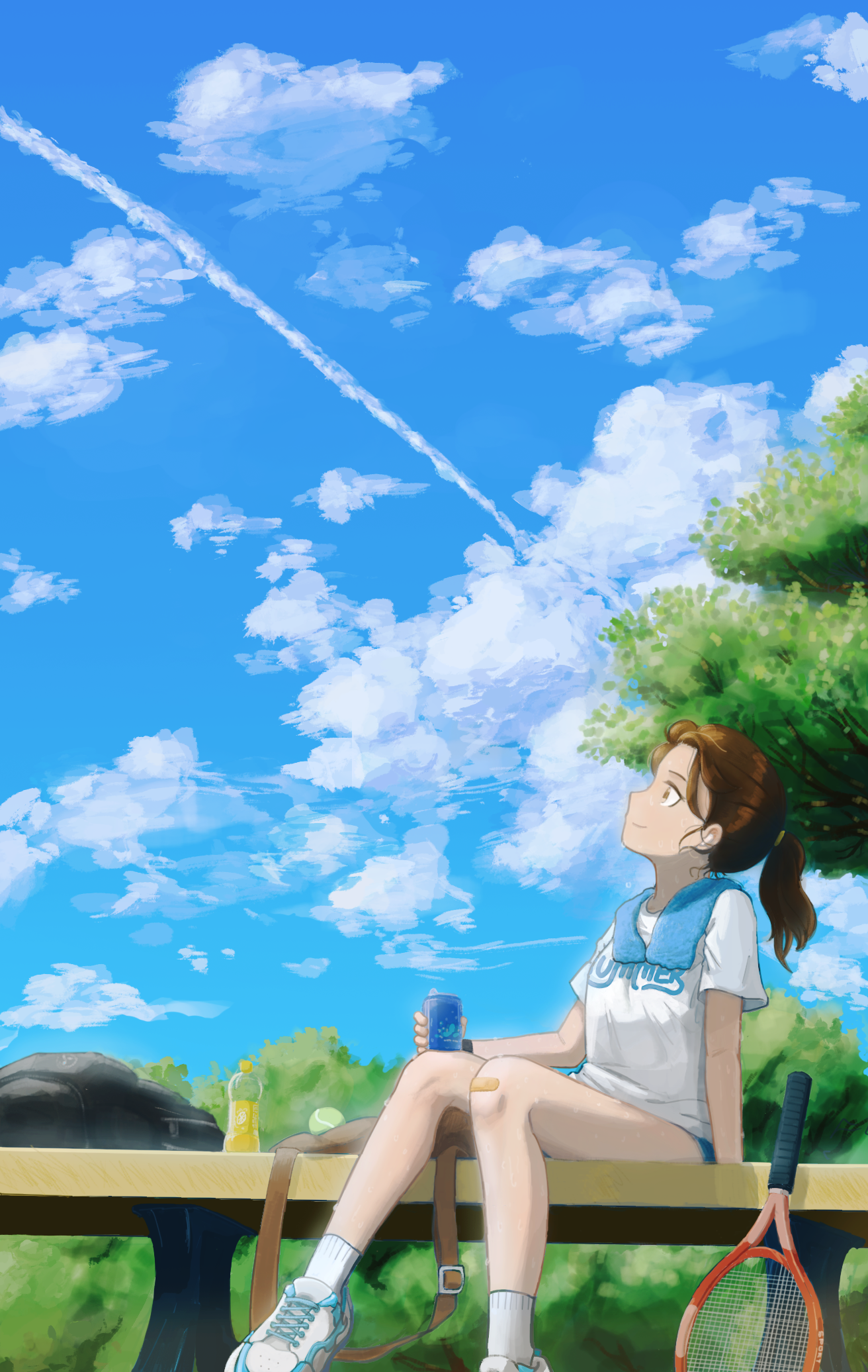 Anime 1312x2072 anime girls summer clouds Hot gym tennis