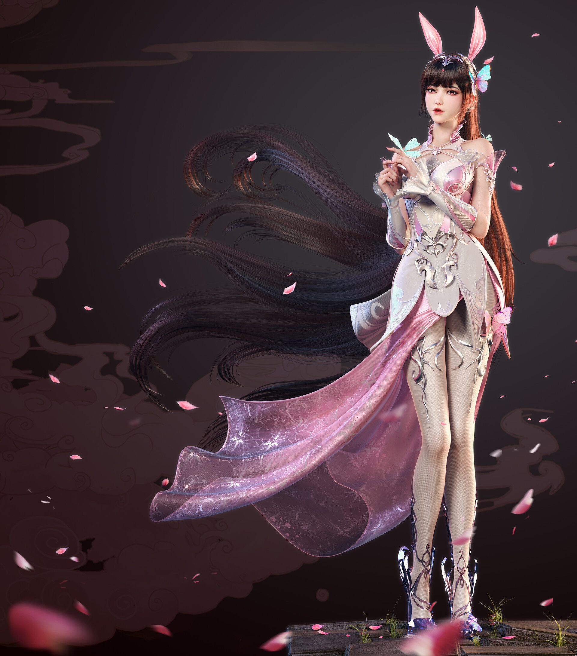 General 1920x2182 CGI fantasy art fantasy girl petals simple background