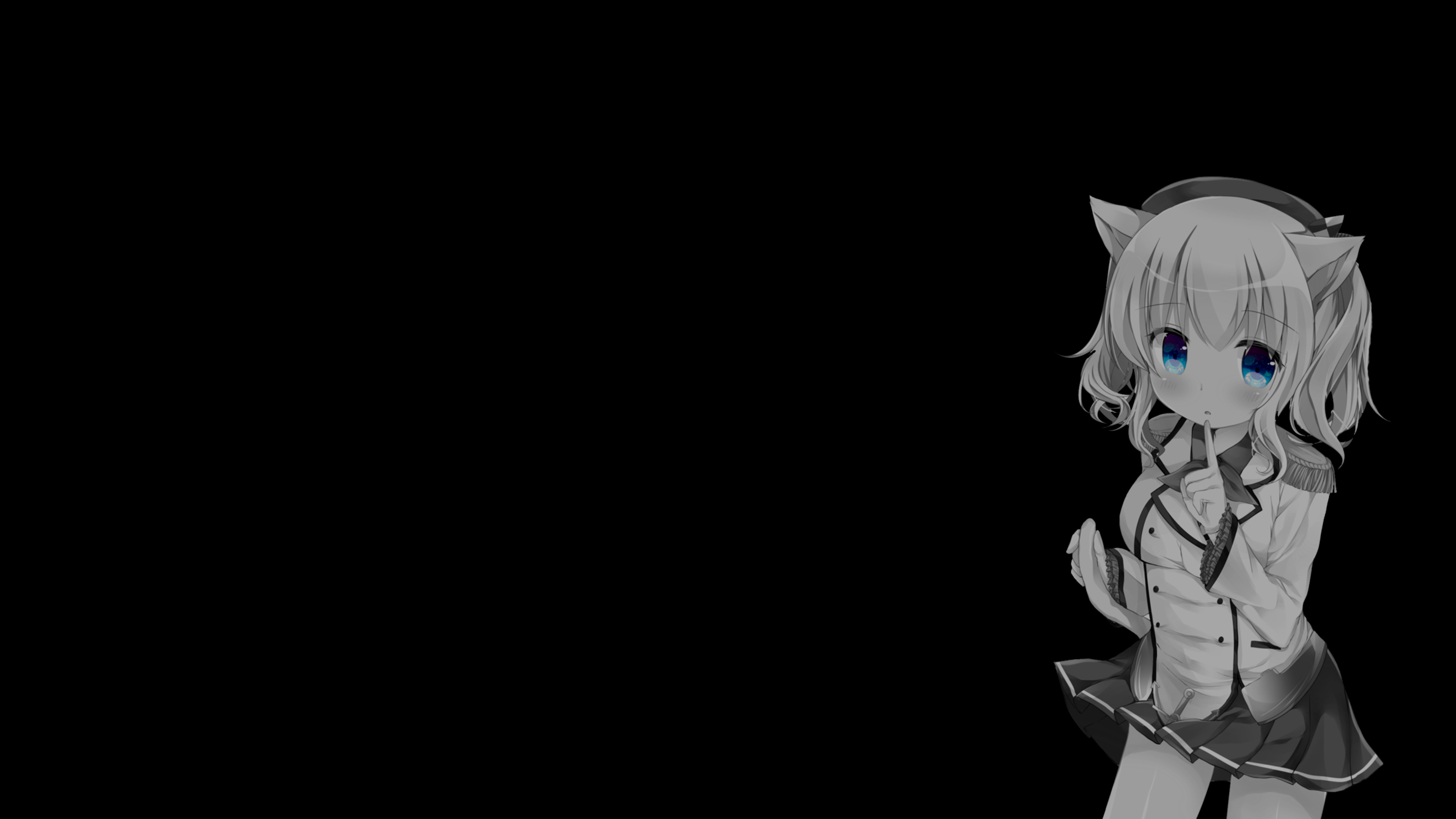 Anime 3840x2160 selective coloring black background dark background simple background anime girls cat girl cat ears