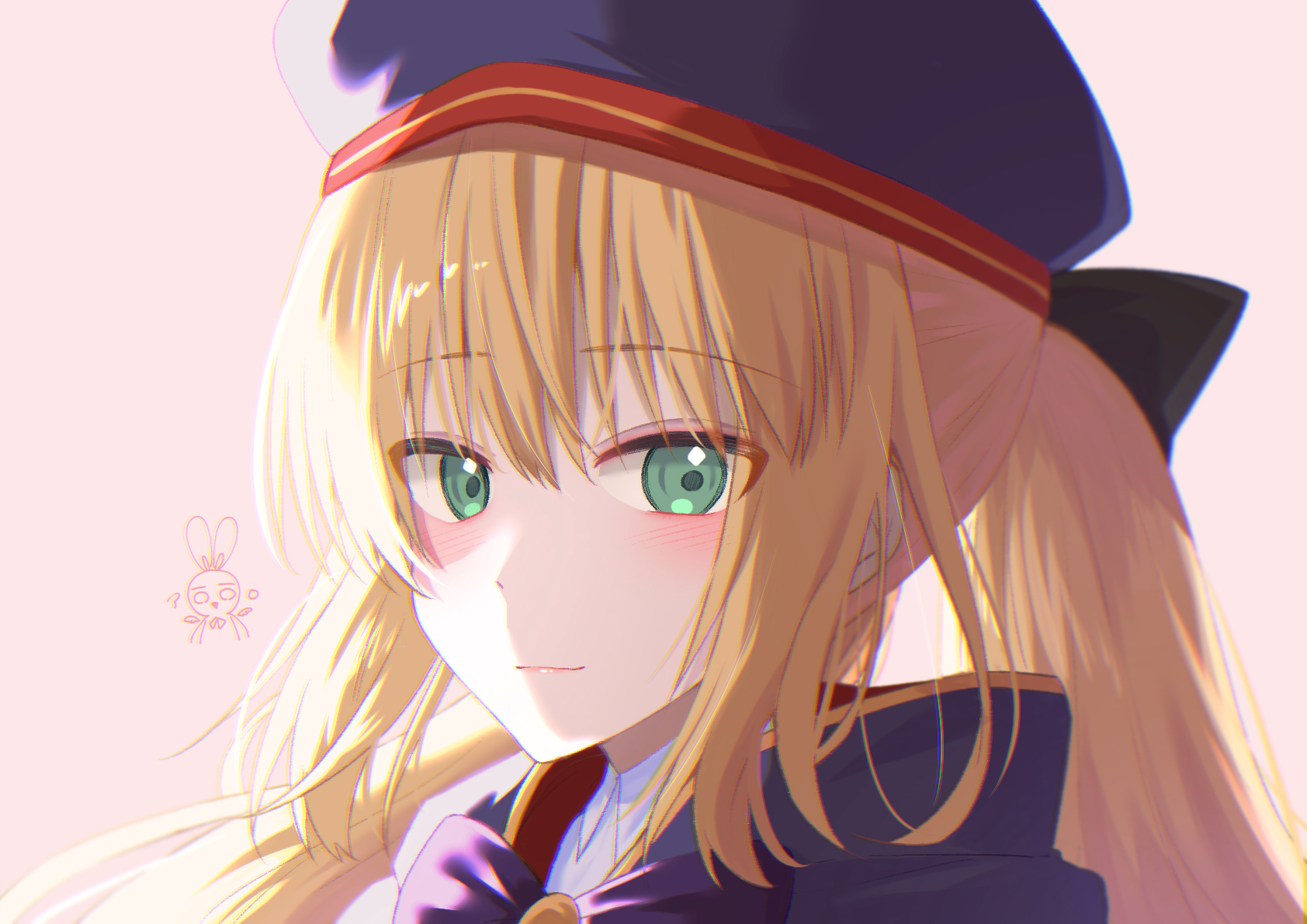 Anime 1684x1191 anime anime girls Fate series Fate/Grand Order Artoria Caster Artoria Pendragon long hair blonde solo artwork digital art fan art hat women with hats green eyes face closeup looking at viewer white background simple background