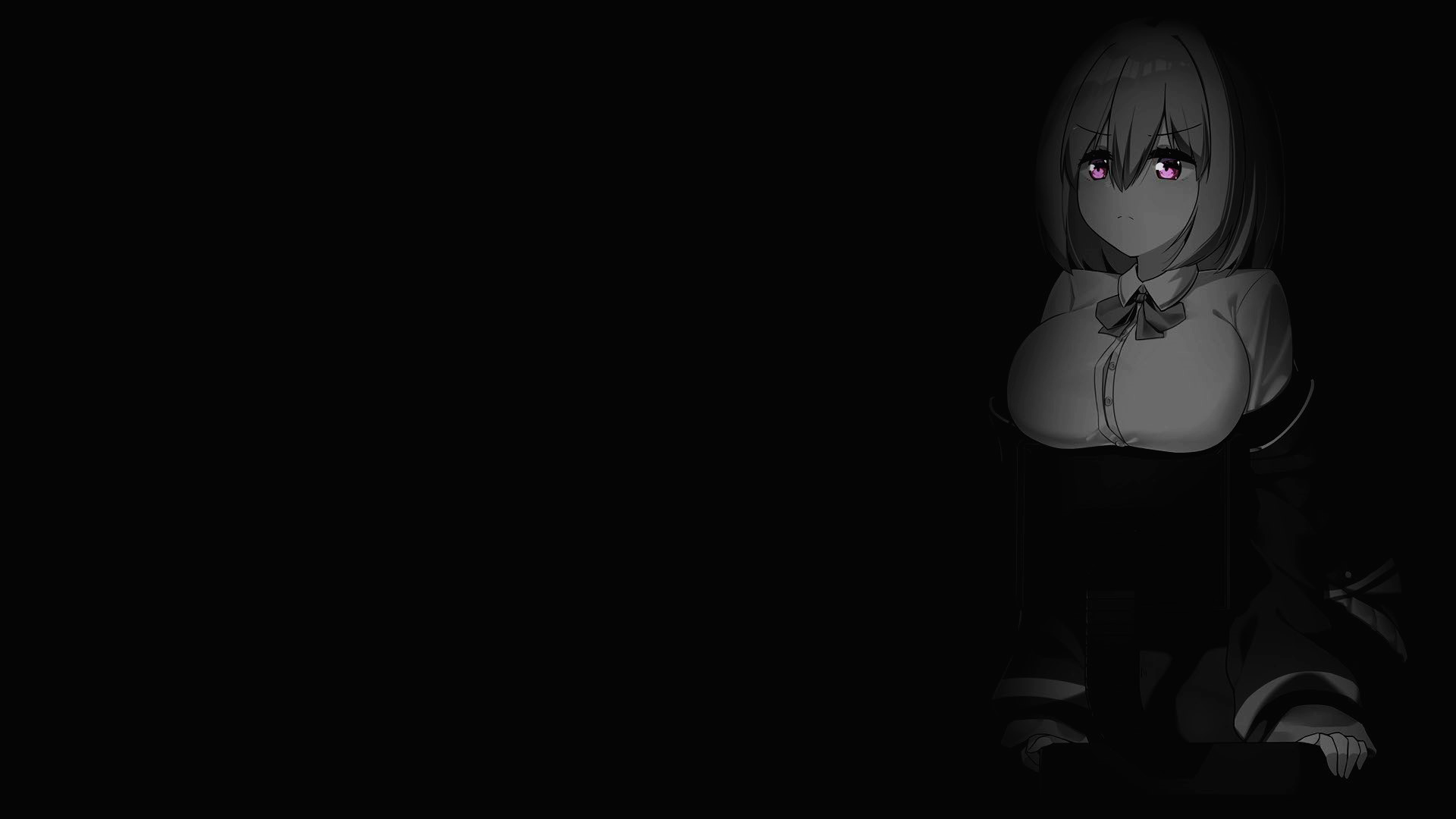 Anime 1920x1080 simple background selective coloring black background dark background anime girls Shinjou Akane SSSS.GRIDMAN