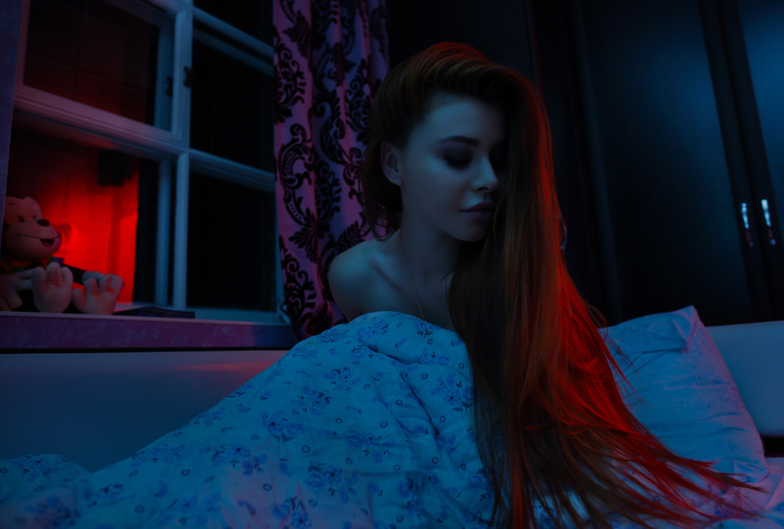 People 2560x1726 Dana Bounty redhead in bed closed eyes women women indoors long hair