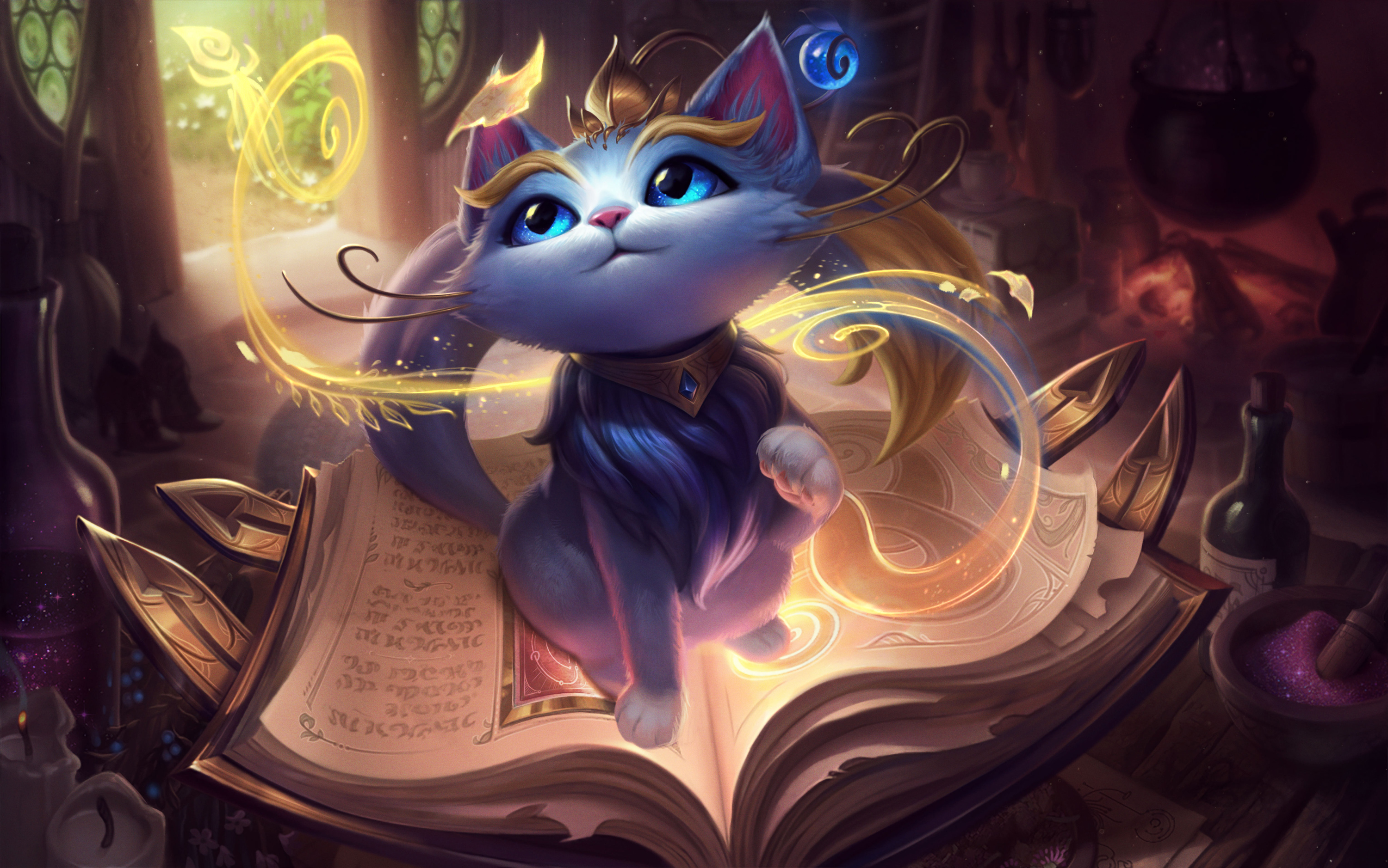 General 3000x1878 League of Legends blue eyes cats fantasy art PC gaming digital art video games