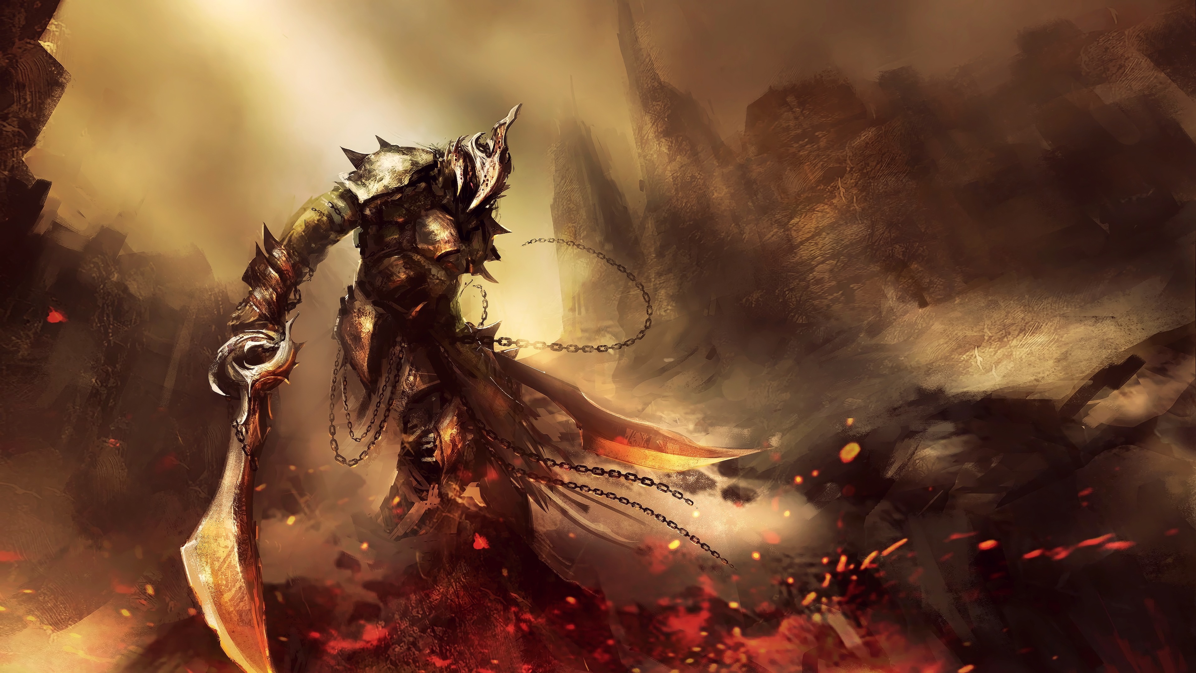 General 3840x2160 fantasy art artwork fan art dark fantasy warrior blood sword armor demon video games