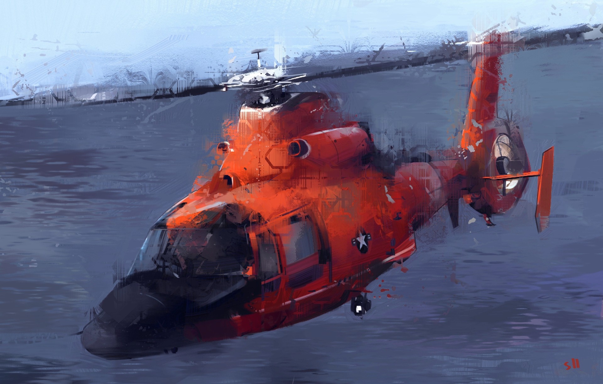 General 1920x1221 helicopters artwork digital art painting 2D ShuoLin Liu illustration vehicle United States Coast Guard