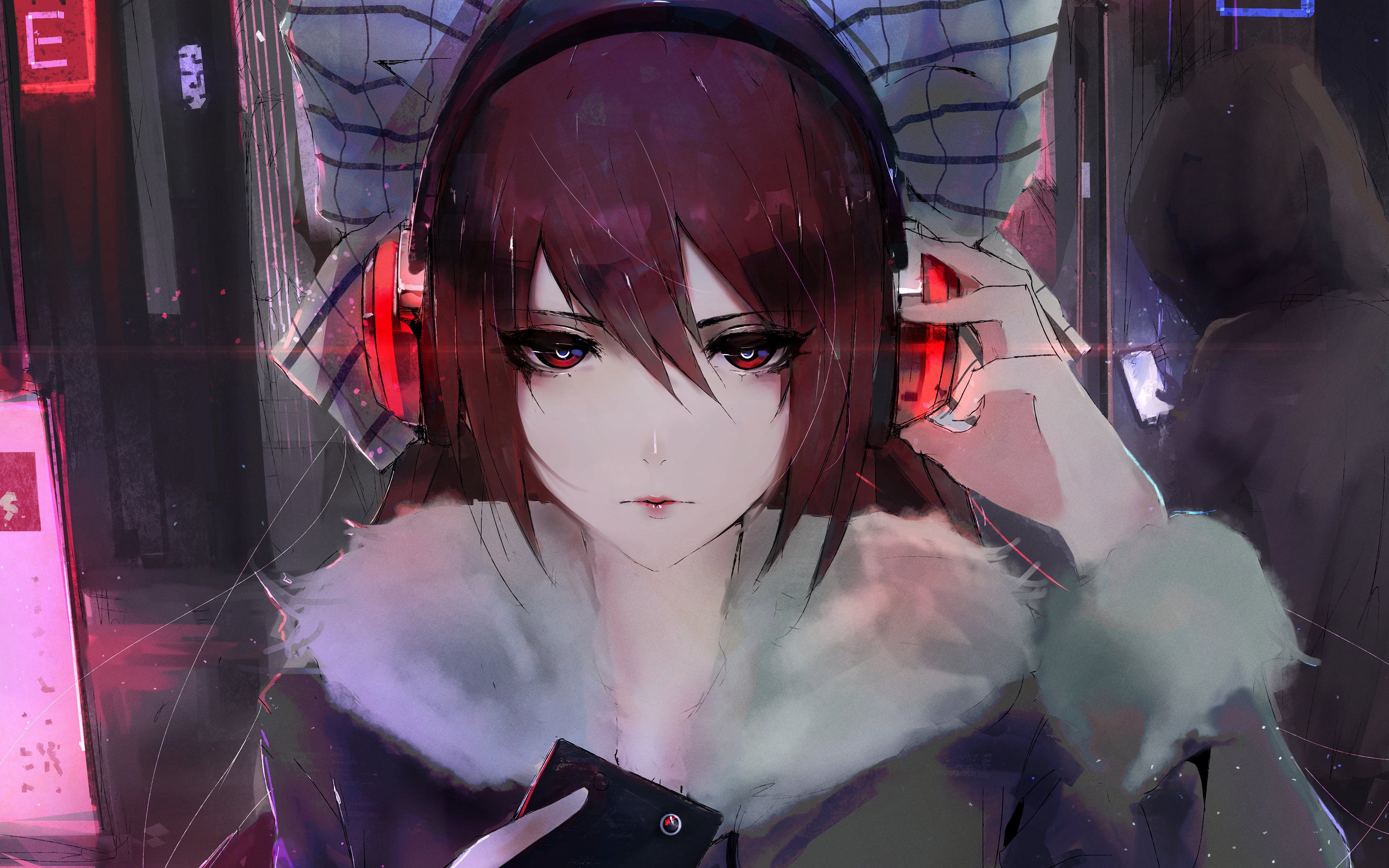 Anime 3840x2400 anime girls digital art headphones artwork Aoi Ogata face